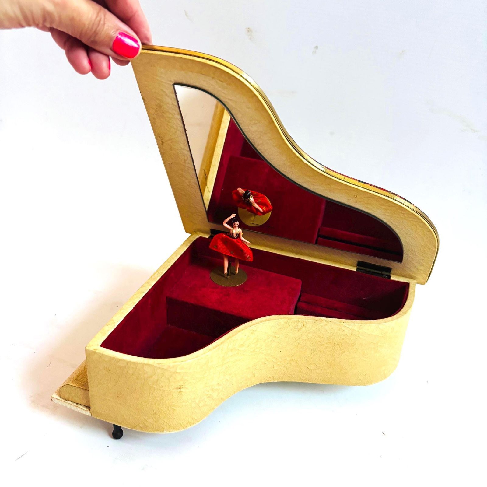 144.0 Beautiful Piano Design Swiss Early Reuge 1940s Musical Jewellery Box Ballerina :Slow Music photo