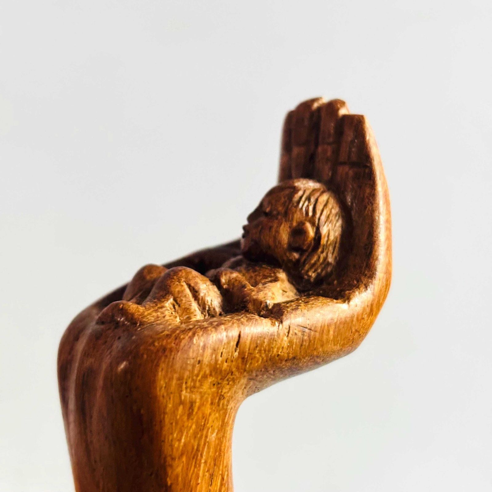 Vintage Hand Carved Balinese/Indonesian Deity In Hand Sculpture | Folk Art Home Decor, Unique Baby Gift photo 56.0