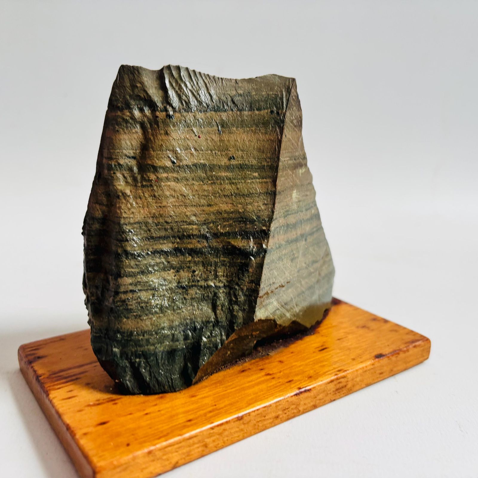 Antique Pre Cambrian Volcanic Rock Specimen: Charnian Group On Wooden Base C1950s photo furniture