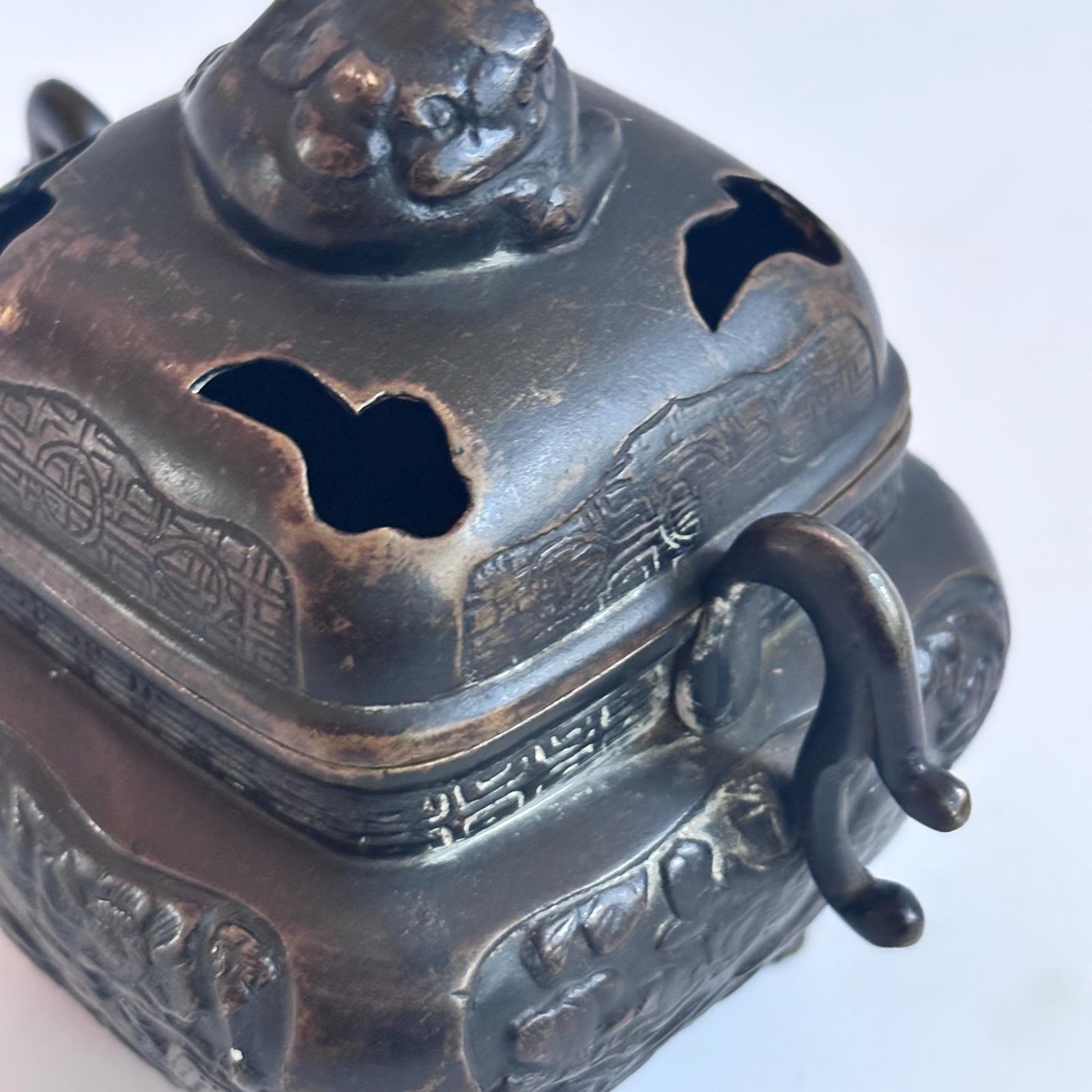 Rare 1890 1920s Collector Meiji Japanese Koro Bronze Incense Burner Smoking Box Foo Dog Antique photo vinterior