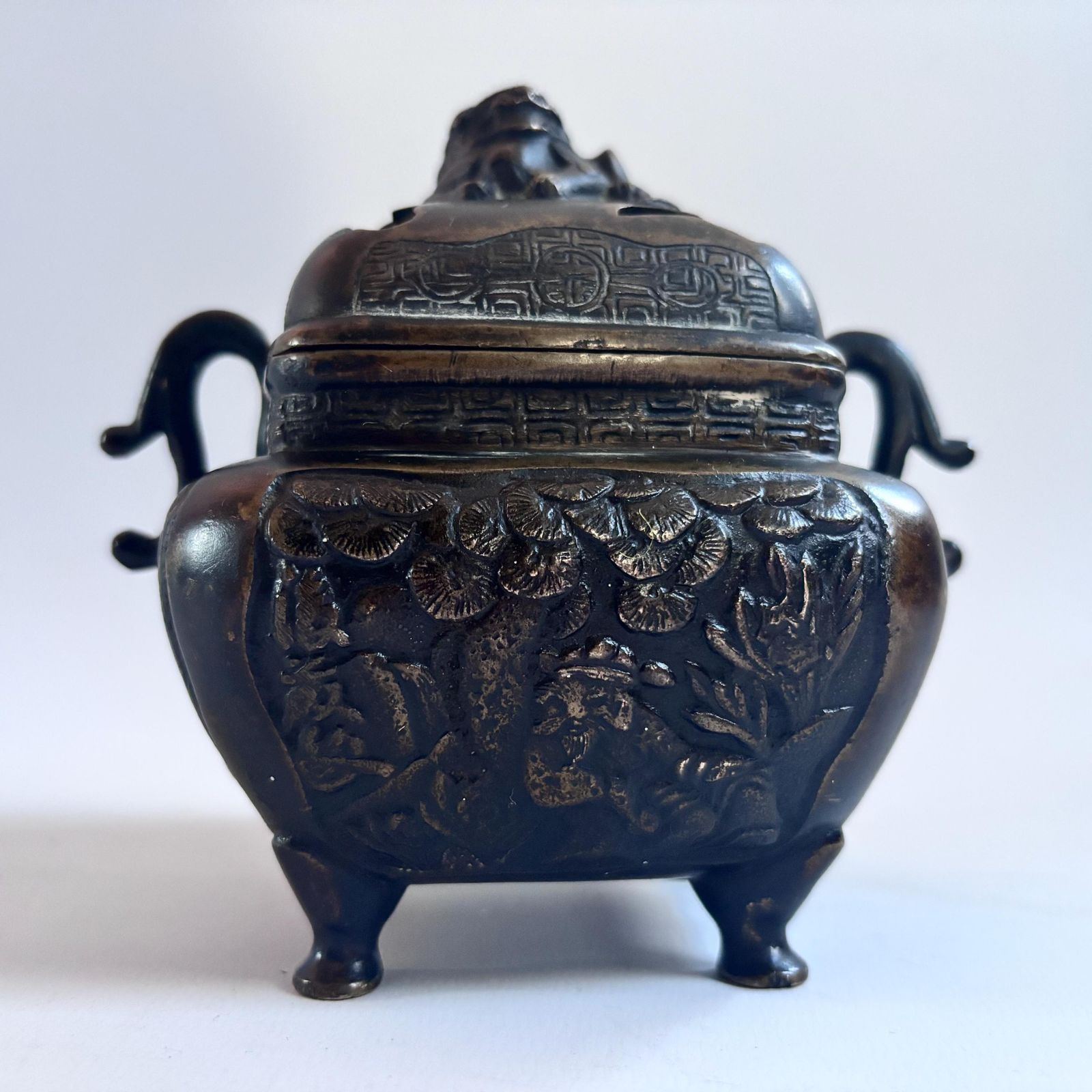 photo vintage Rare 1890 1920s Collector Meiji Japanese Koro Bronze Incense Burner Smoking Box Foo Dog Antique