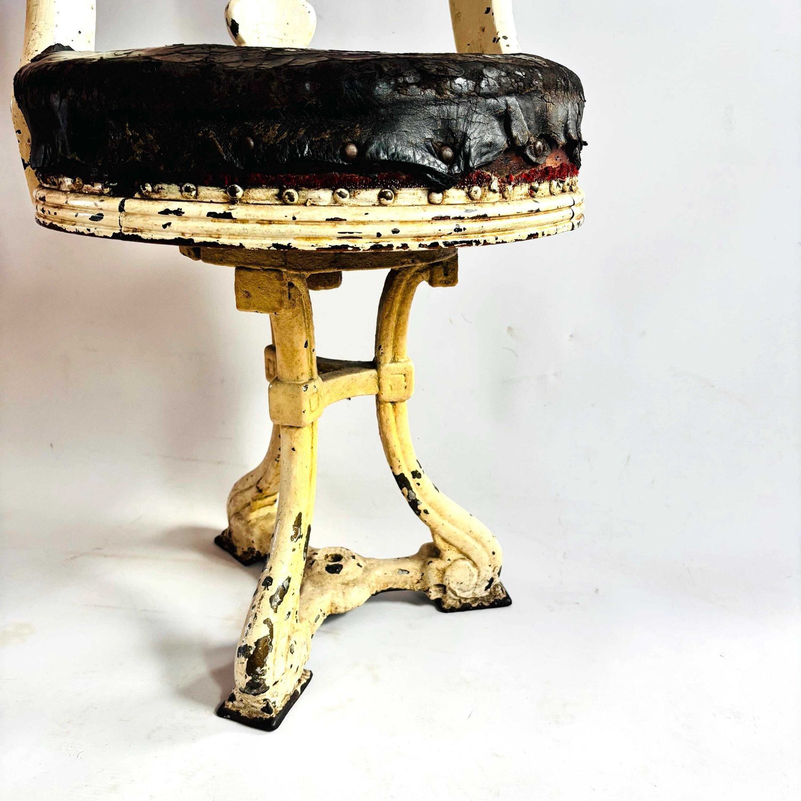 Rare Antique Cast Iron & Mahogany Steamer Ship Captain's Swivel Chair Salvage Project photo vintage