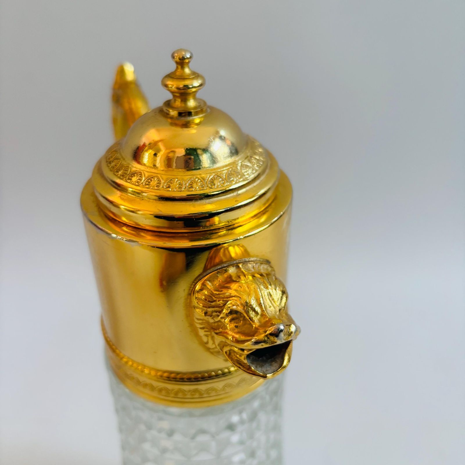 Vintage Italian Cut Crystal Claret Jug: Gilt Dolphin Head, 1940s Barware photo Home Decor