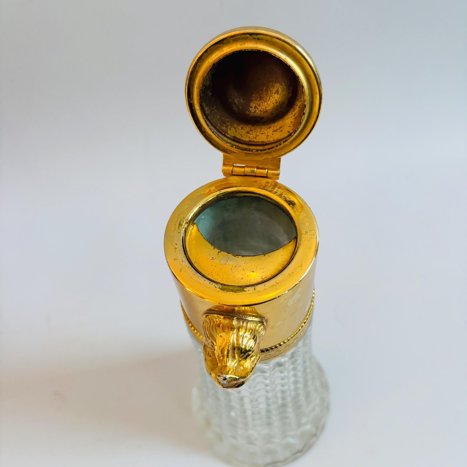 photo for sale Vintage Italian Cut Crystal Claret Jug: Gilt Dolphin Head, 1940s Barware