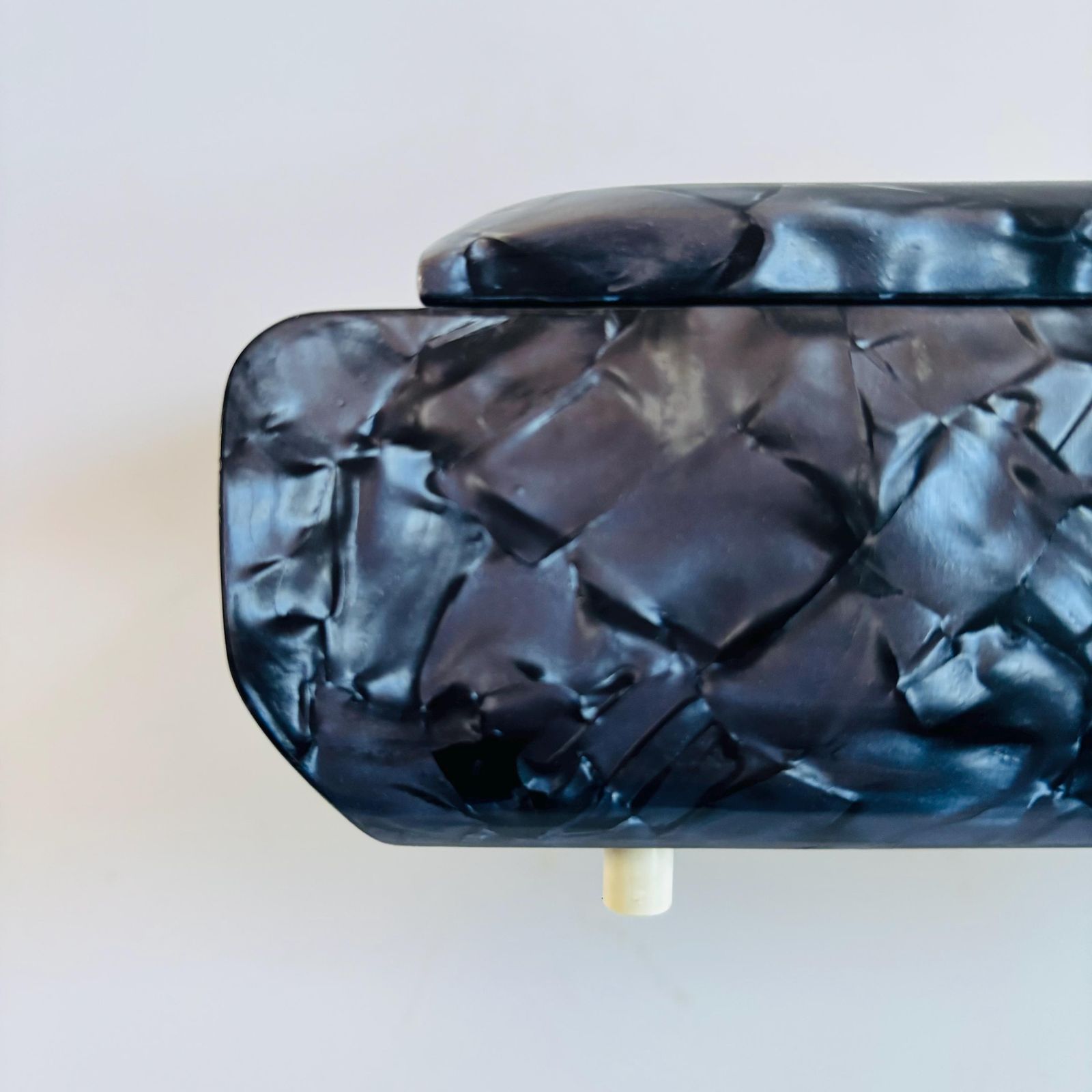 photo furniture Vintage Swiss Music Box: Blue Marble Bakelite Jewelry Box, 1950s