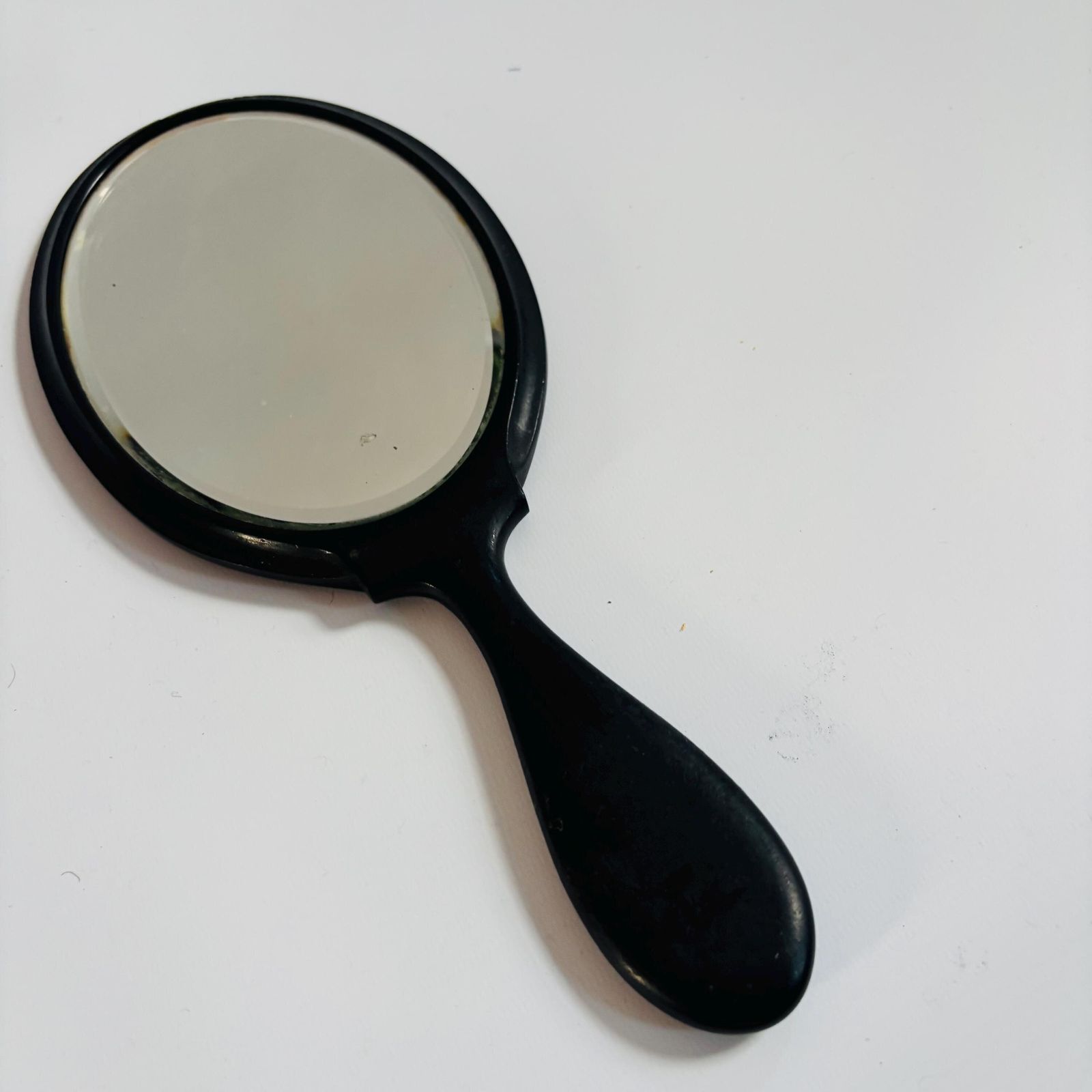 Antique Ebony Wood Hand Mirror: 1890s Victorian Bevelled Glass, Silver Initials photo buy