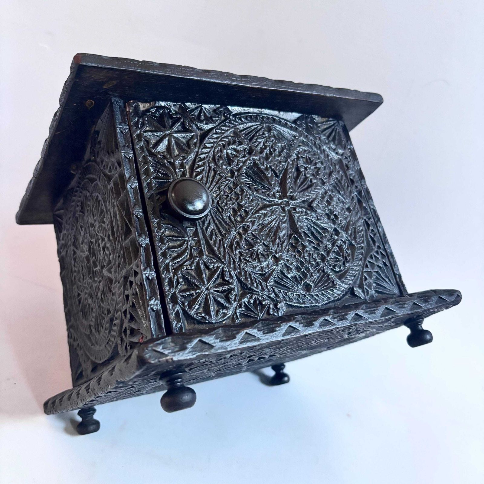 Antique Elm Foot Warmer, Georgian Hand Carved Folk Art Box, 1780s Gothcore photo furniture