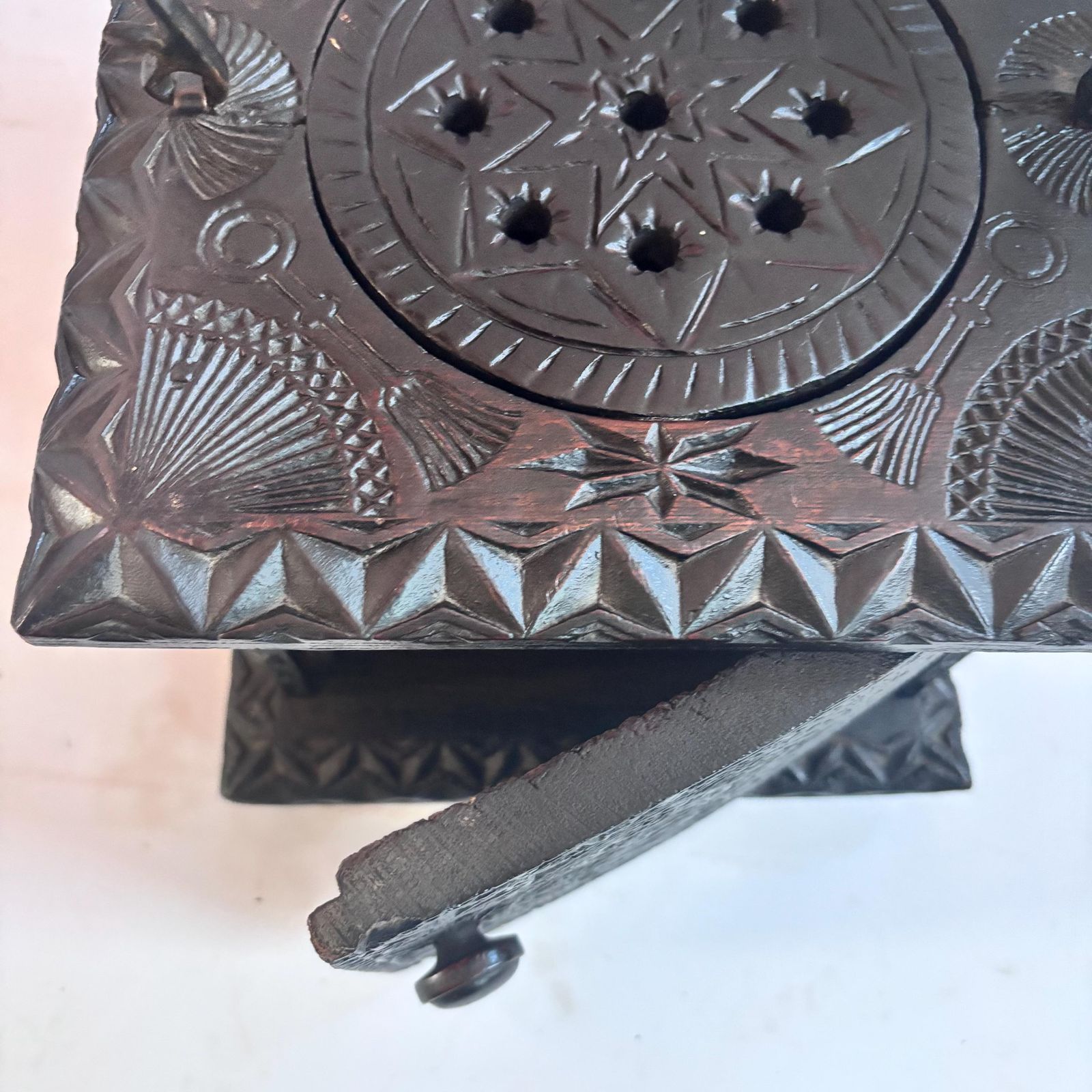 Antique Elm Foot Warmer, Georgian Hand Carved Folk Art Box, 1780s Gothcore photo buy