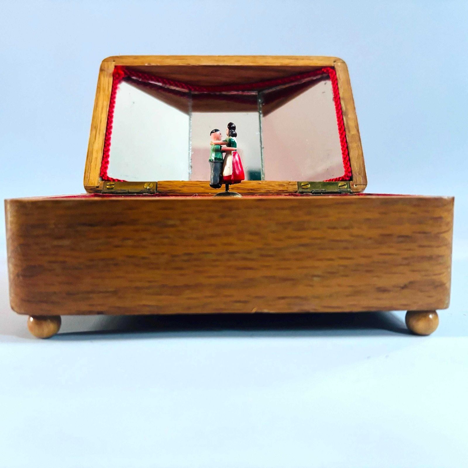 Vintage Reuge Style Musical Jewelry Box: Dancing Folk Couple, Thatched Cottage photo furniture