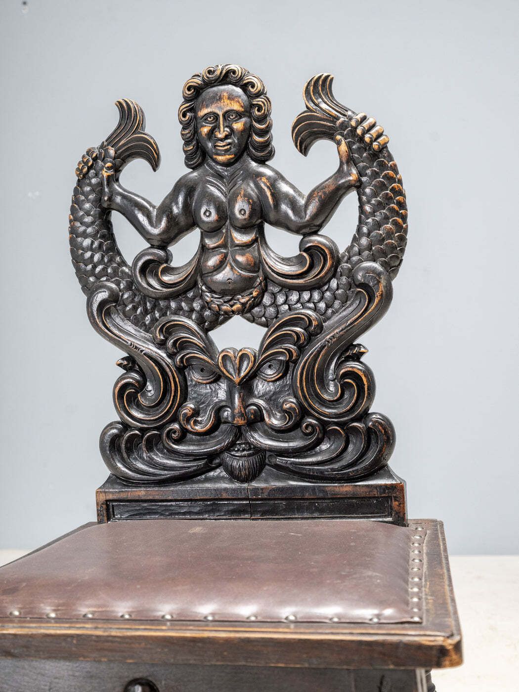 Hand Carved Chair With Siren Motif, Late 19th Century, Europe photo Furniture