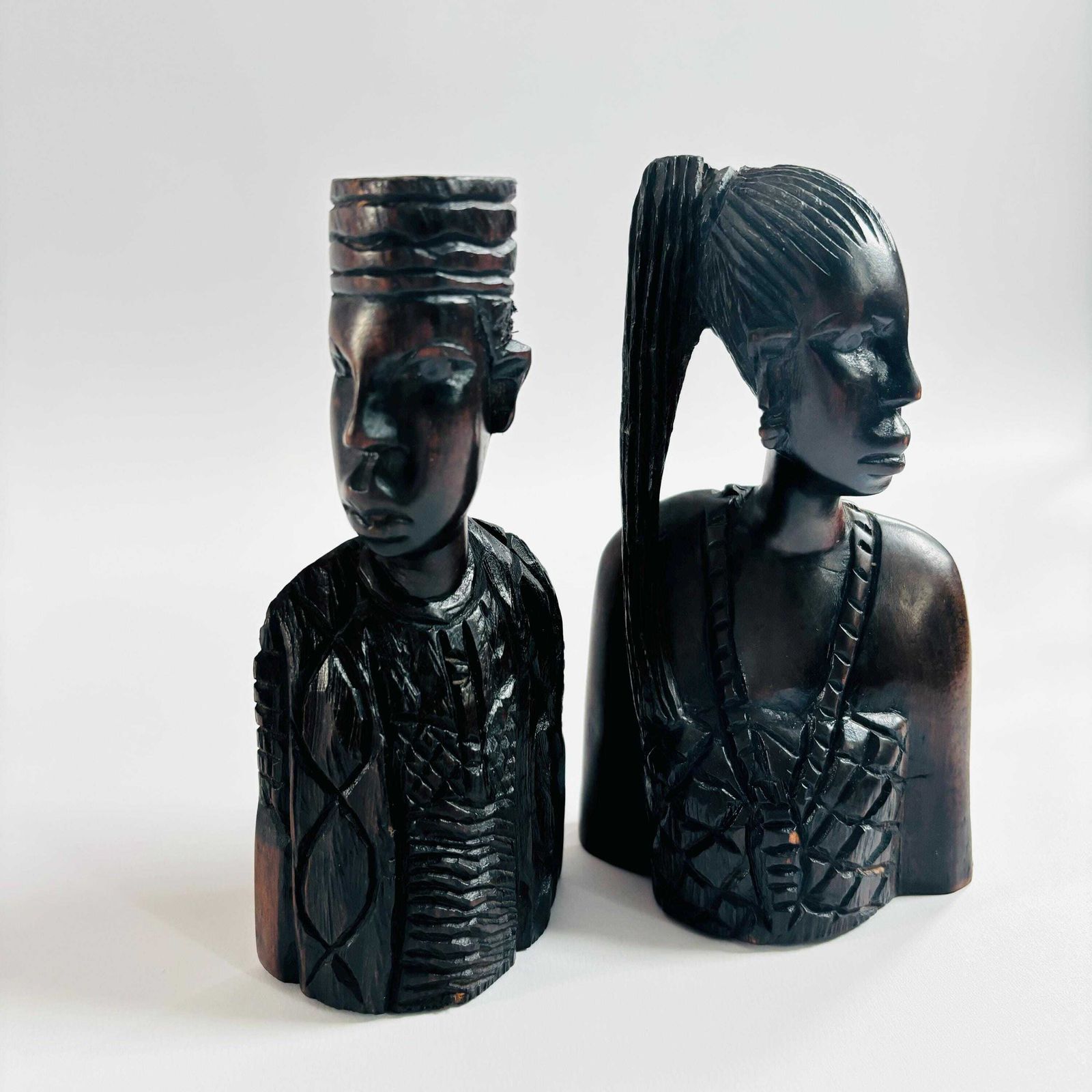 Mid Century Ebony Wood African Couple Busts: Tribal Decor photo buy