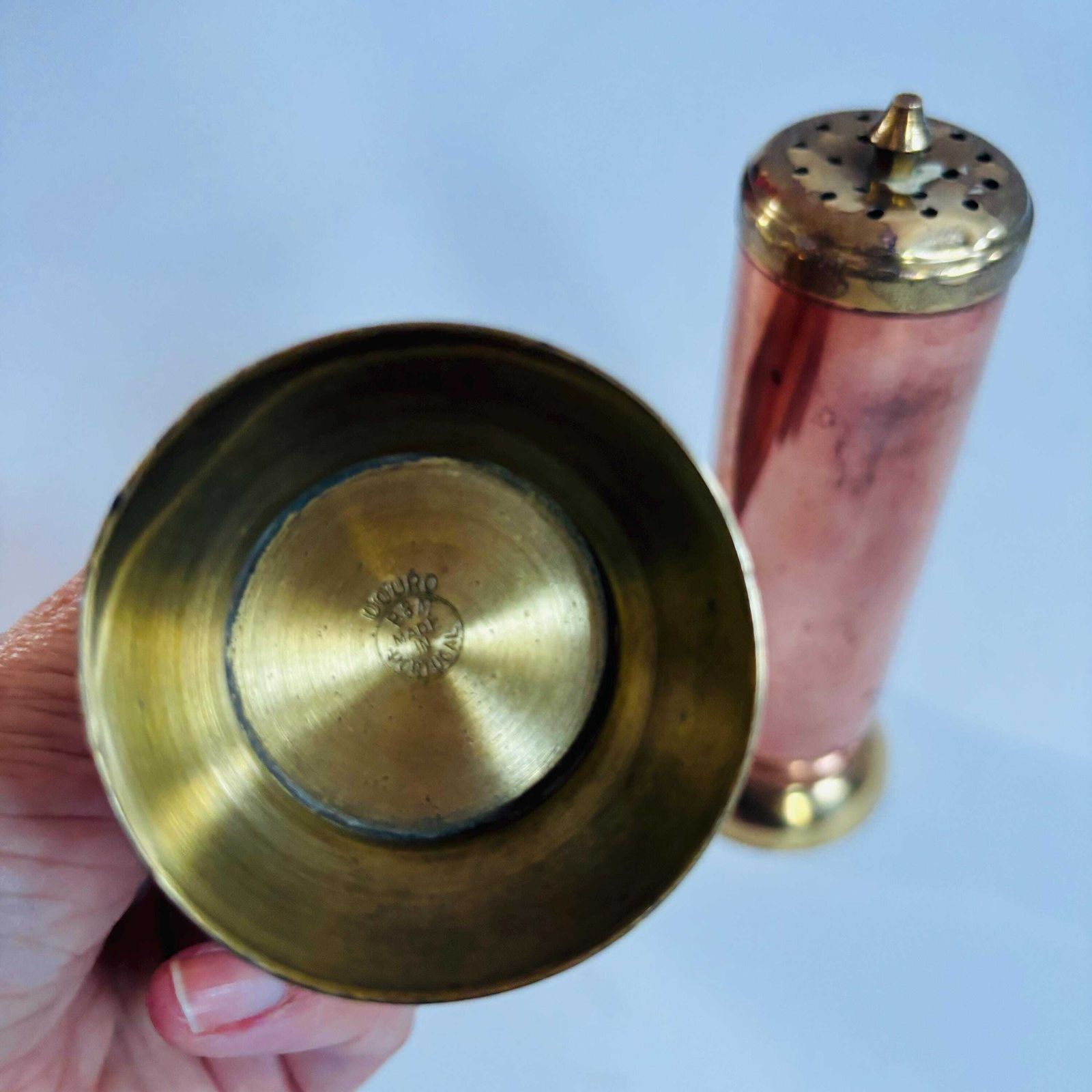 photo for sale Vintage Douro Copper Salt And Pepper Shakers: Mid Century Brass Coppercraft