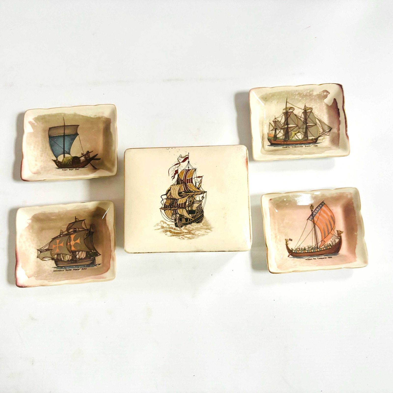 Vintage Sandland Ware Ships Pin Tray Set: Staffordshire Pottery Trinket Dishes photo for sale