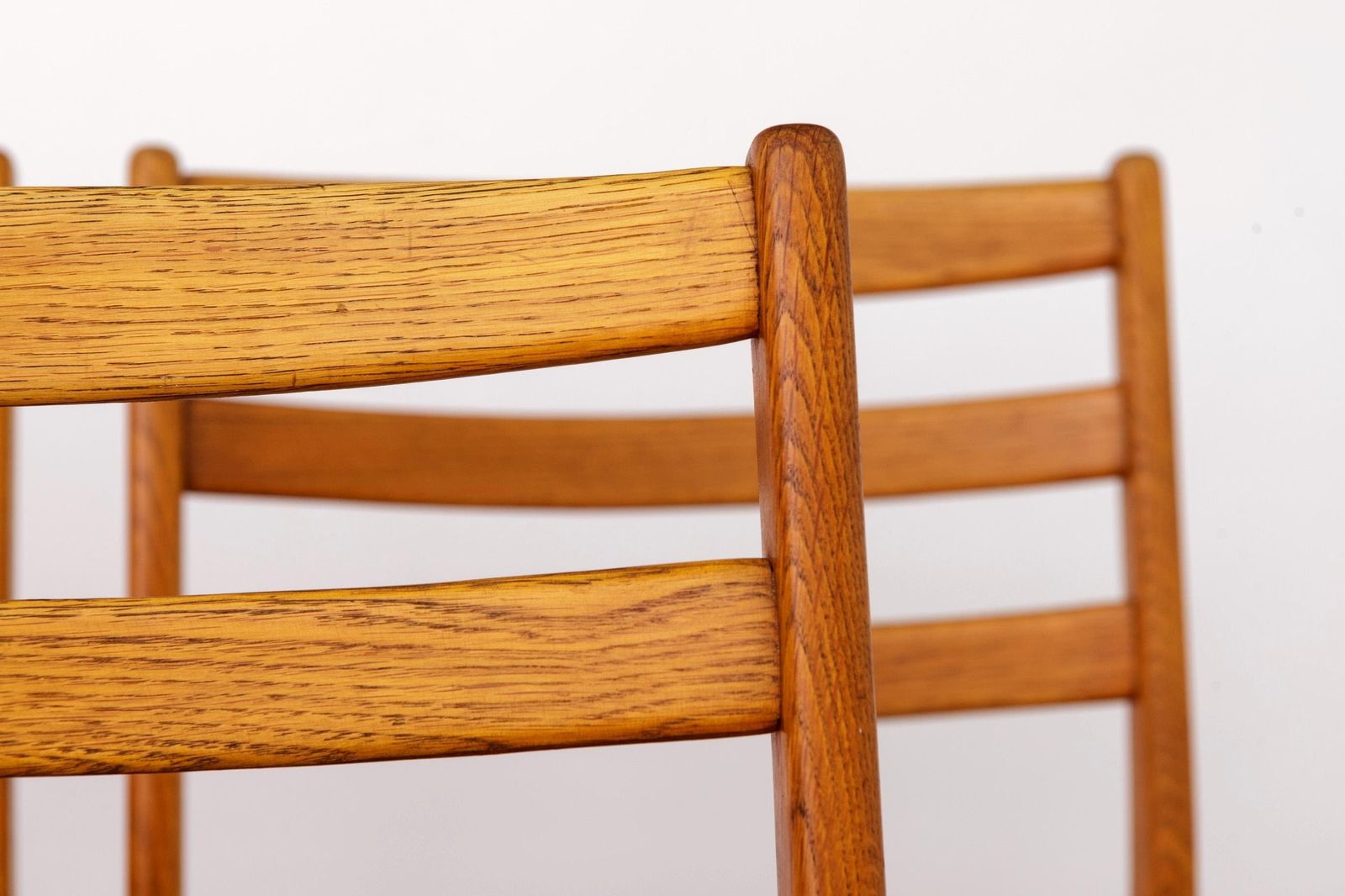 4 Vintage Swedish Oak Chairs | Alb Johansson & Söner | 1960s | One Repaired Chair Discounted photo furniture