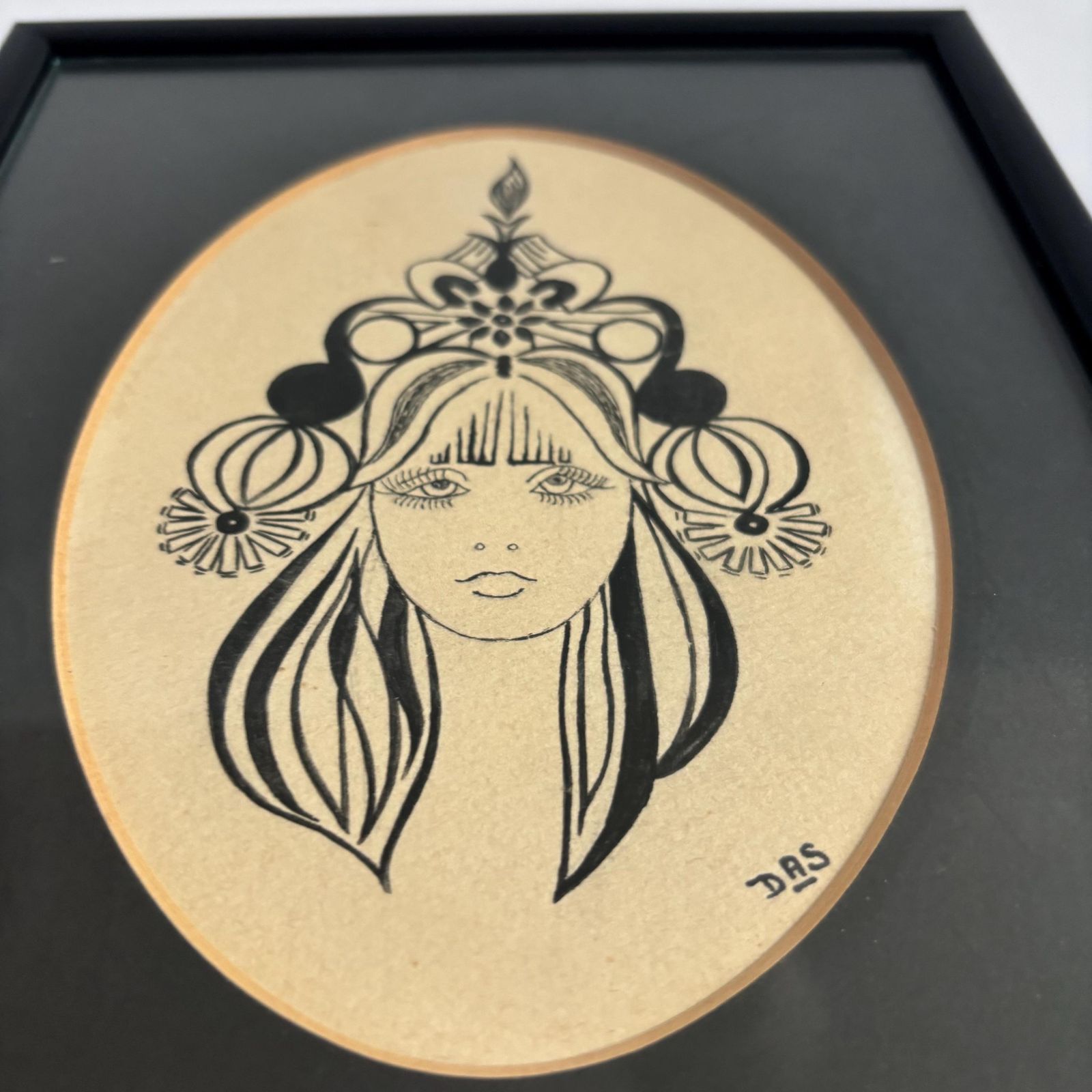 1960s Biba Style Ink Portrait   Mid Century Woman Face Art photo Art