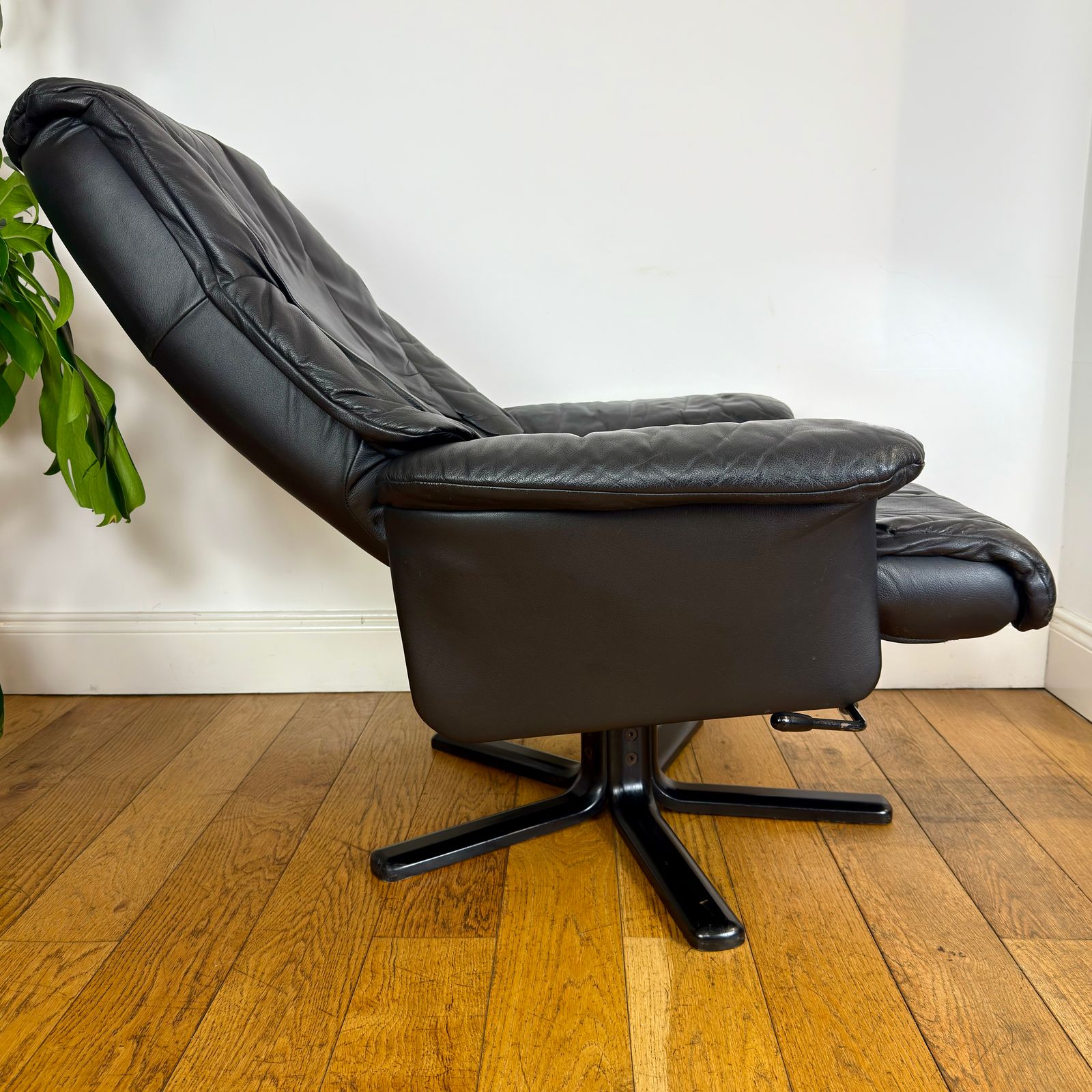 Vintage Scandinavian Leather Recliner Swivel Chair And Footstool photo buy