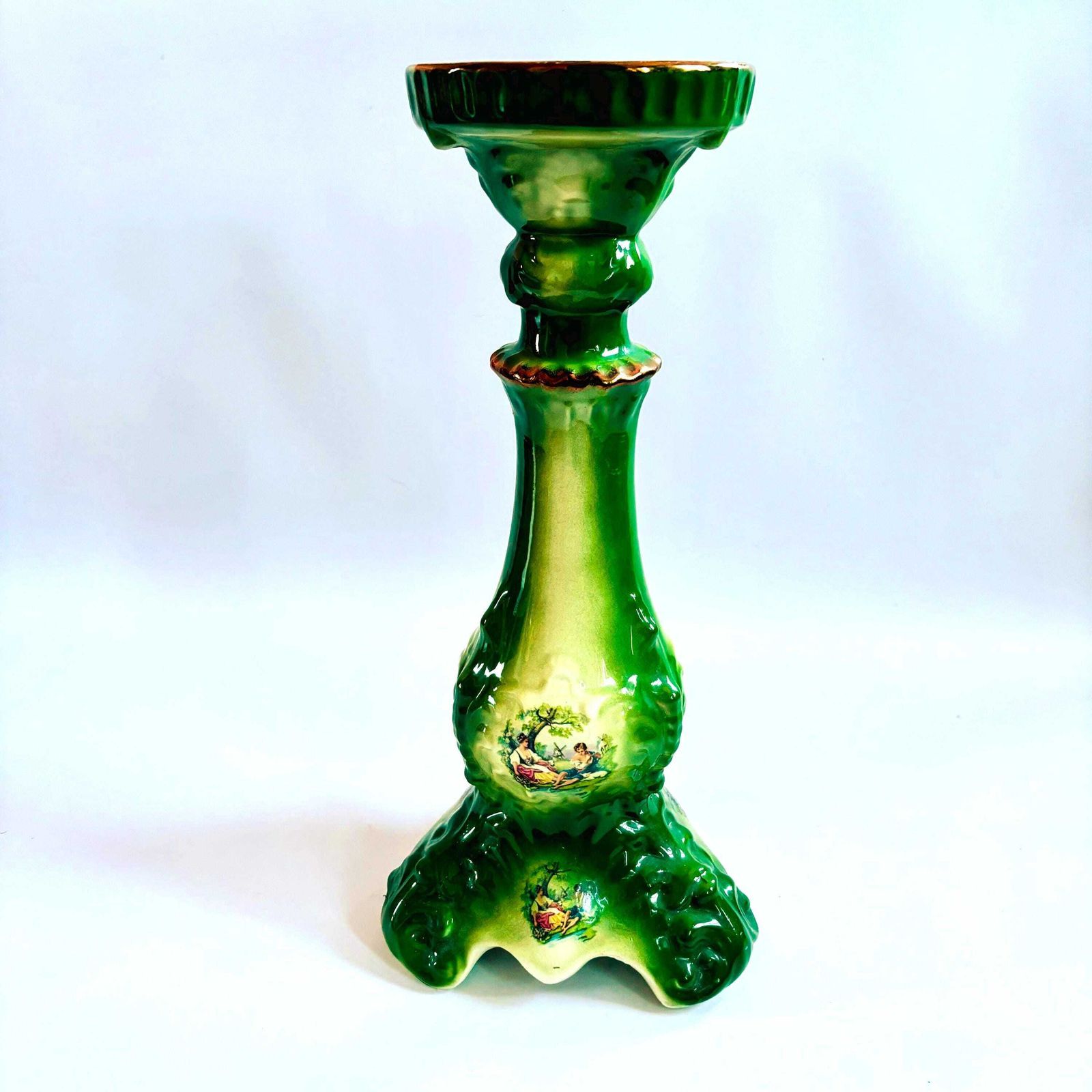 Klm Royal Staffordshire Jardinière: 1950s Mid Century Green Pottery Plant Stand