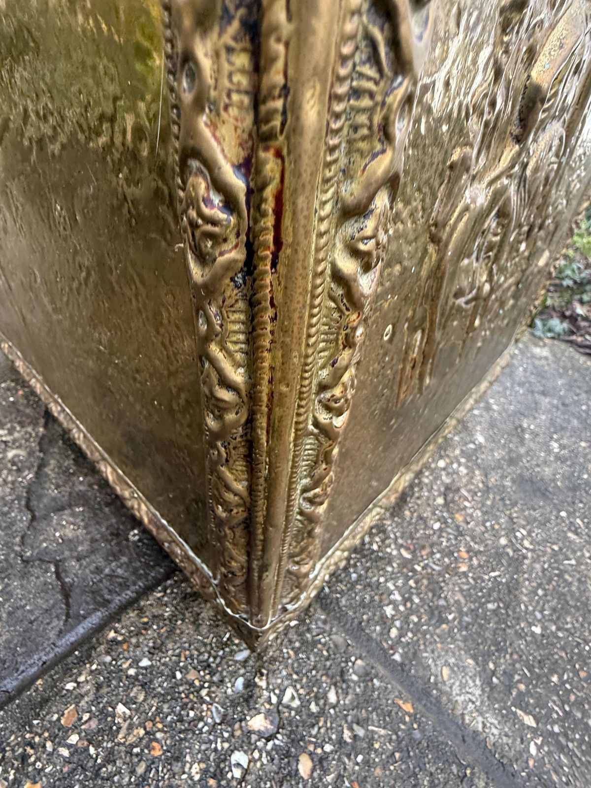 Home Decor Mid Century Superb Brass Coal Box Victorian Style Embossed Log Bin Fireside Storage Chest   Toy Box, Treasure Chest, Wood Storage photo