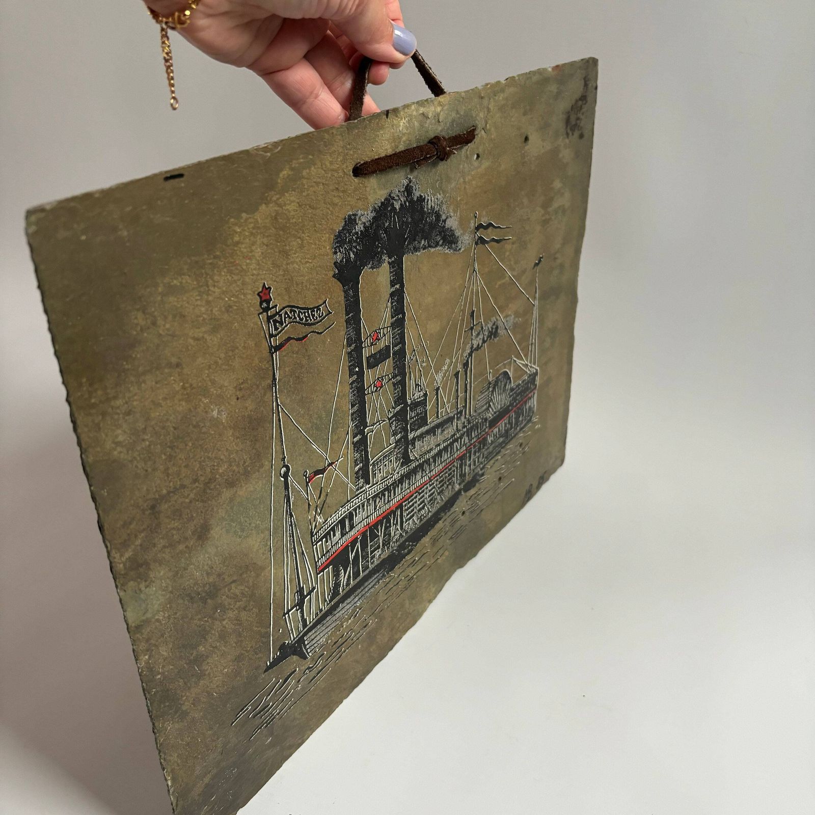 Antique Steamboat Natchez Slate Art: Hand Painted New Orleans Scene photo Art