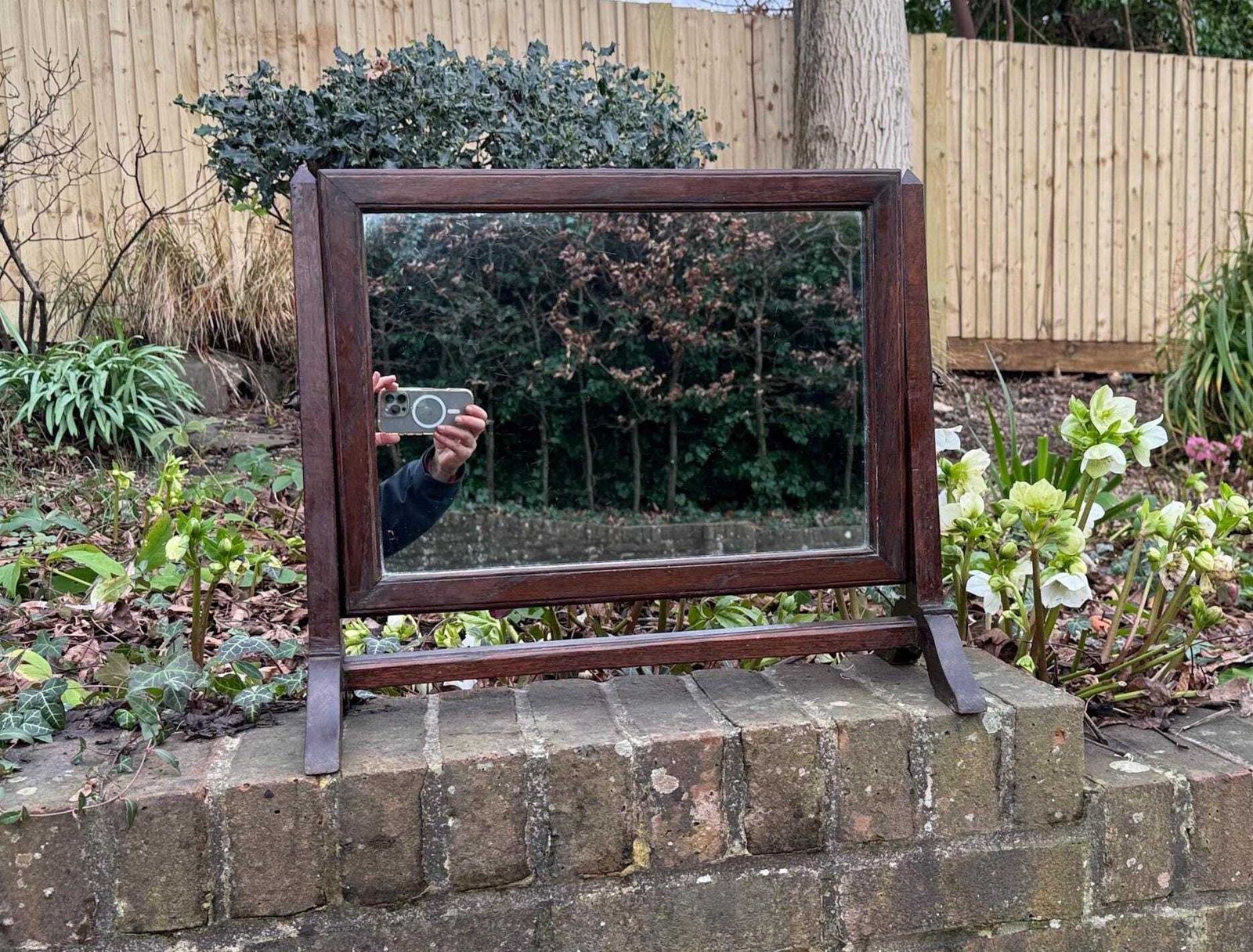 Antique Oak Dressing Table Mirror Adjustable Cheval Arts Crafts