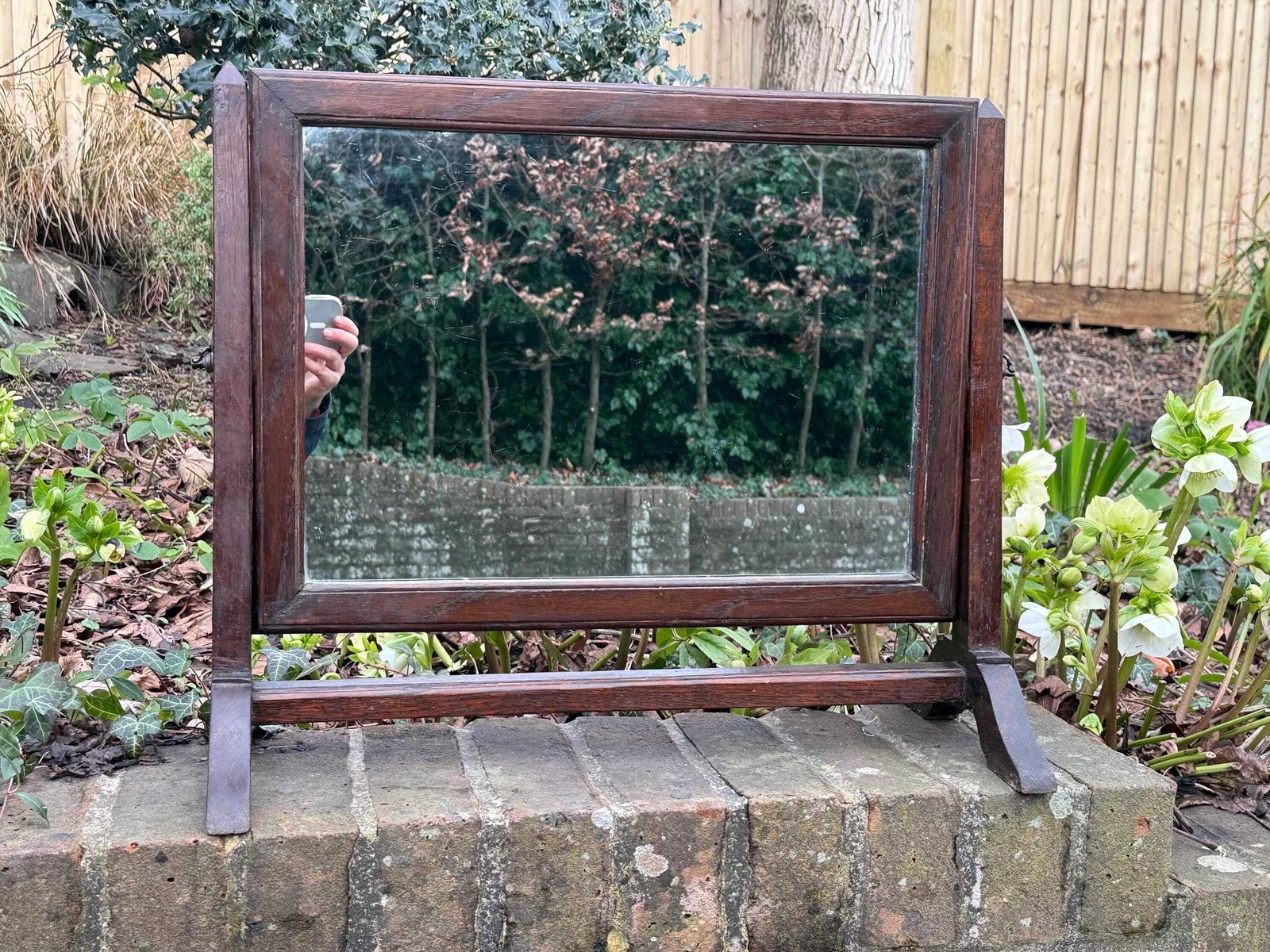 photo for sale Antique Oak Dressing Table Mirror Adjustable Cheval Arts Crafts