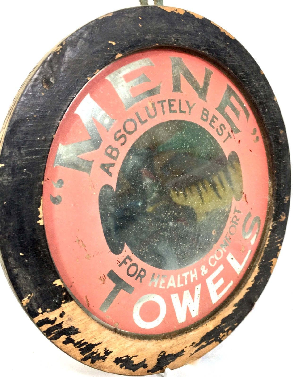 Antique Advertising Mene Towels Mirror / Sign / Wall Hanging C.1930 / Bathroom photo vinterior