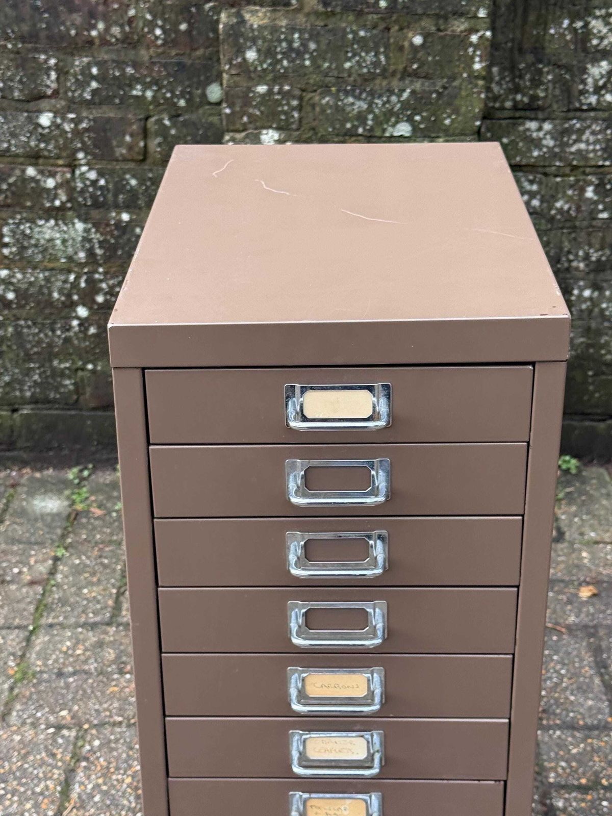 Mid Century Metal Filing Cabinet Drawer Unit Industrial Storage Chest Vintage Office   Coffee Latte Coloured, 10 Drawers photo for sale