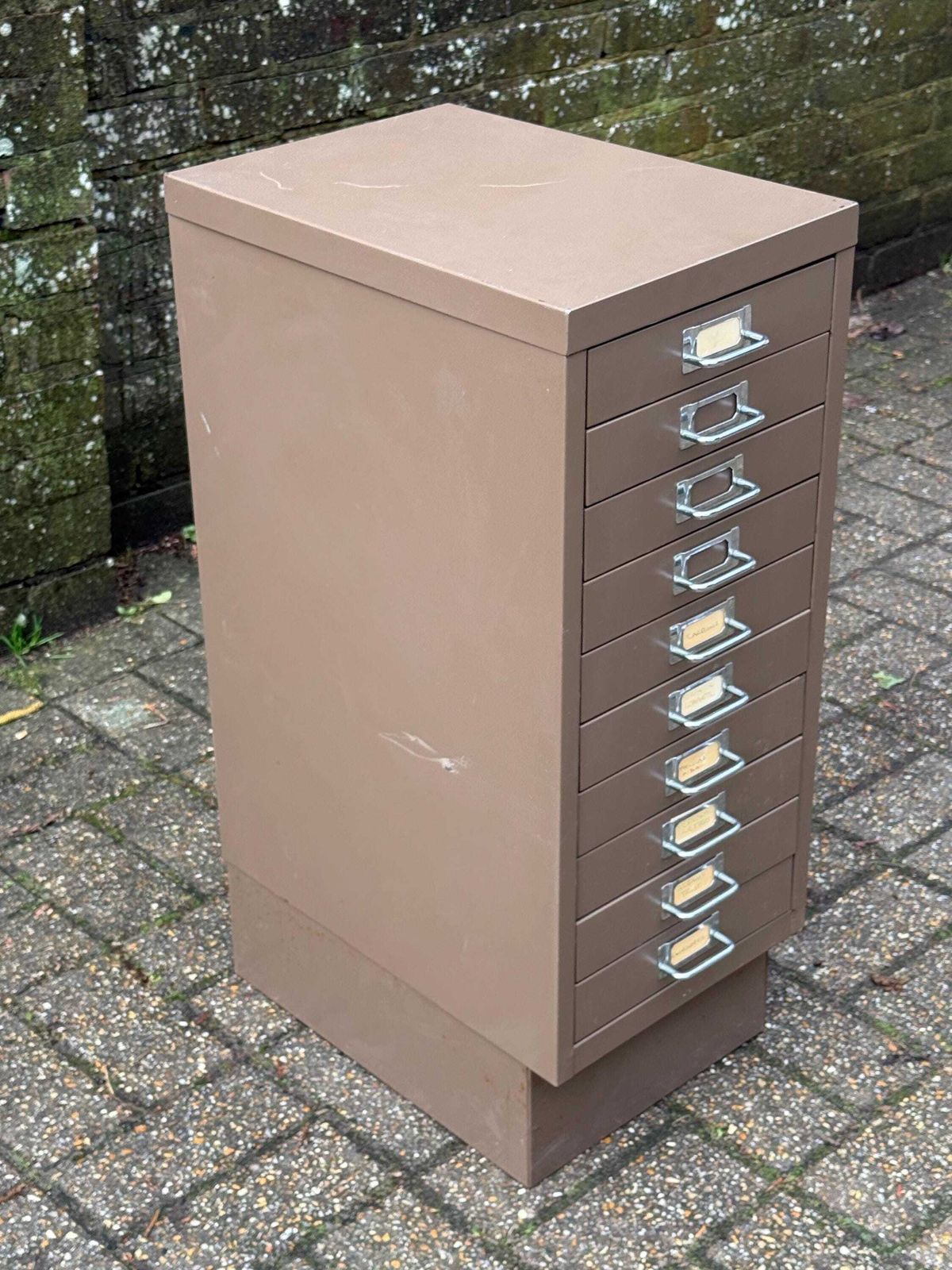 photo furniture Mid Century Metal Filing Cabinet Drawer Unit Industrial Storage Chest Vintage Office   Coffee Latte Coloured, 10 Drawers