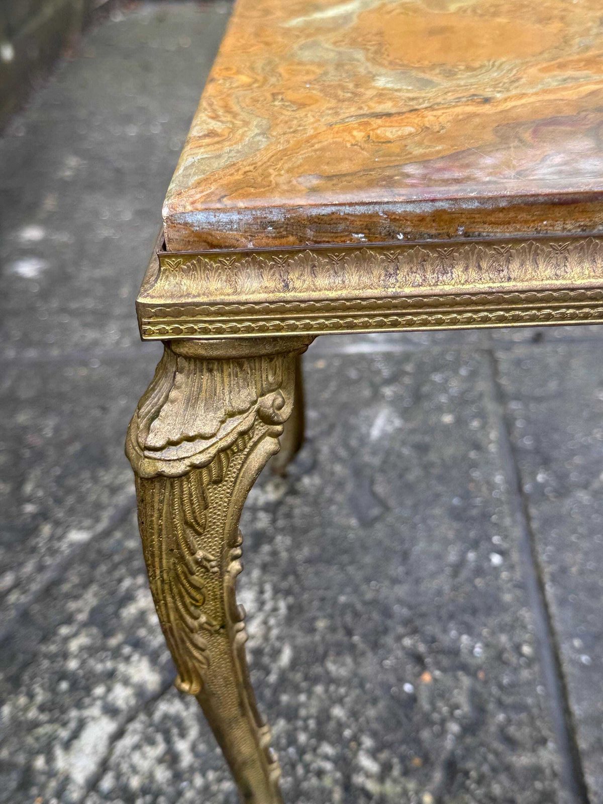 Authentic Retro Brass Detailed Side Table With Marble Onyx Top Retro Neoclassical Style photo buy