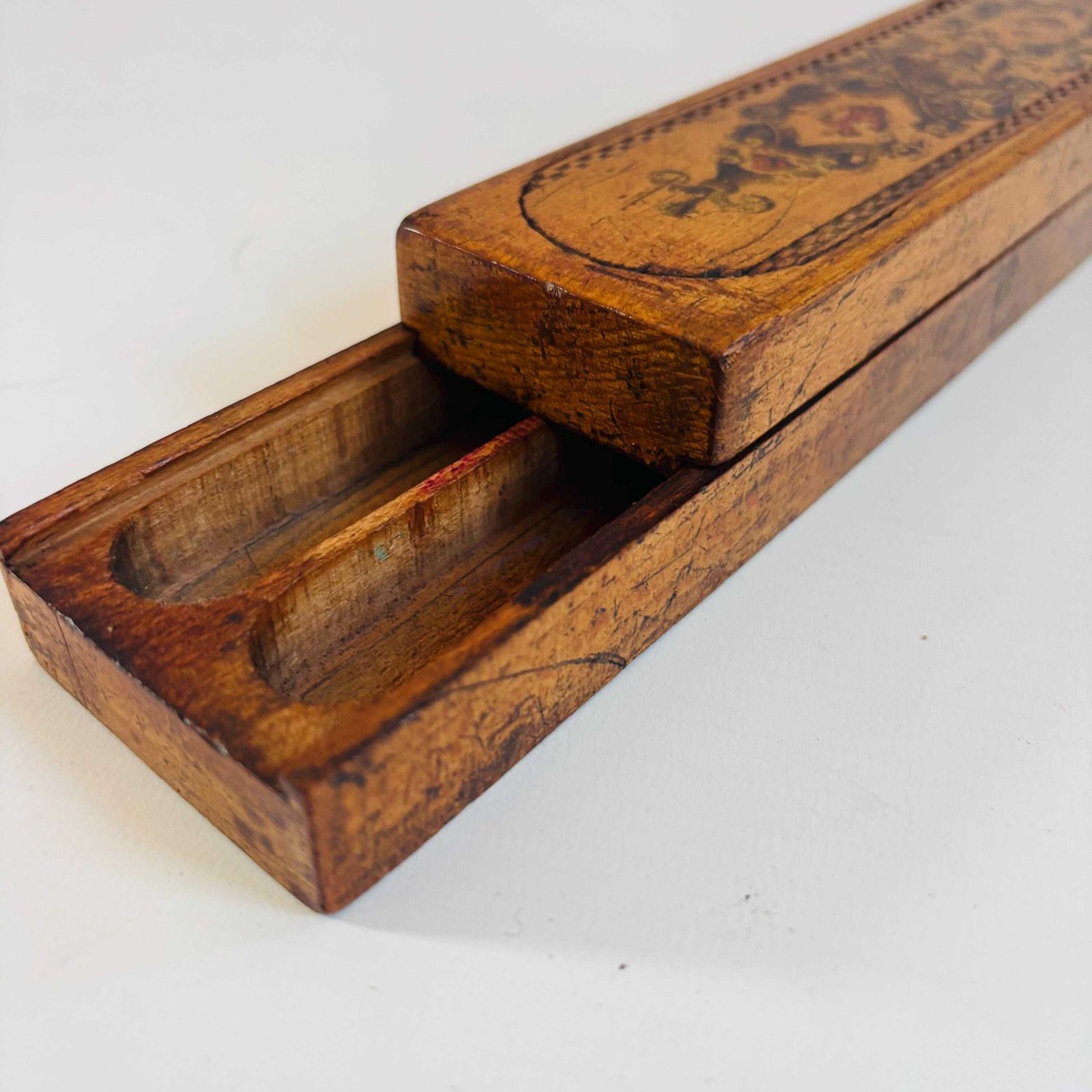 Antique Tunbridge Victorian Beech Wood Pencils Artists Box With Secret Sliding Compartments 1900s photo vinterior