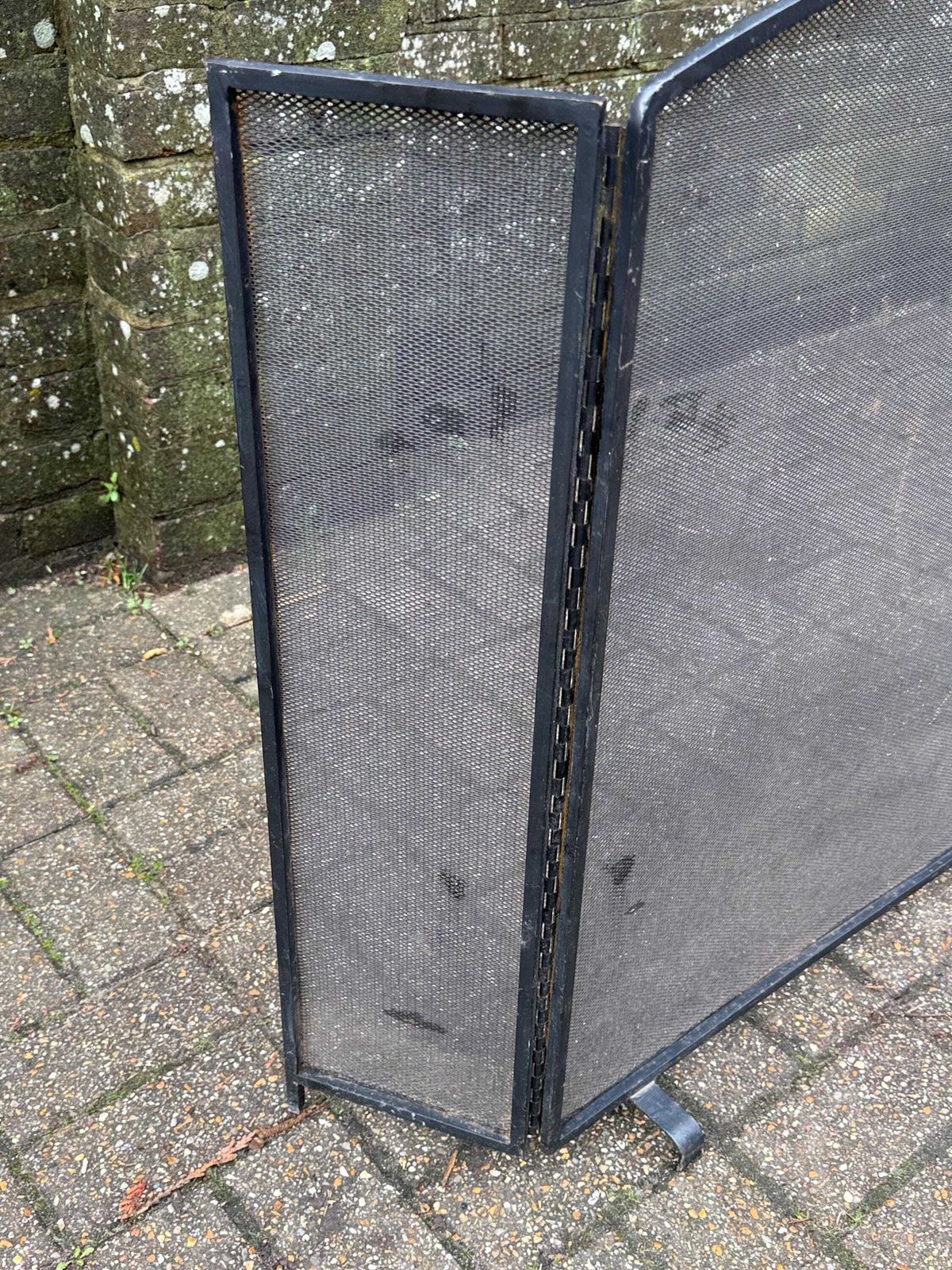 Home Fixtures Circa 1970s Vintage Black Iron Folding Fire Screen Mesh Fireplace Guard Mid Century Style photo
