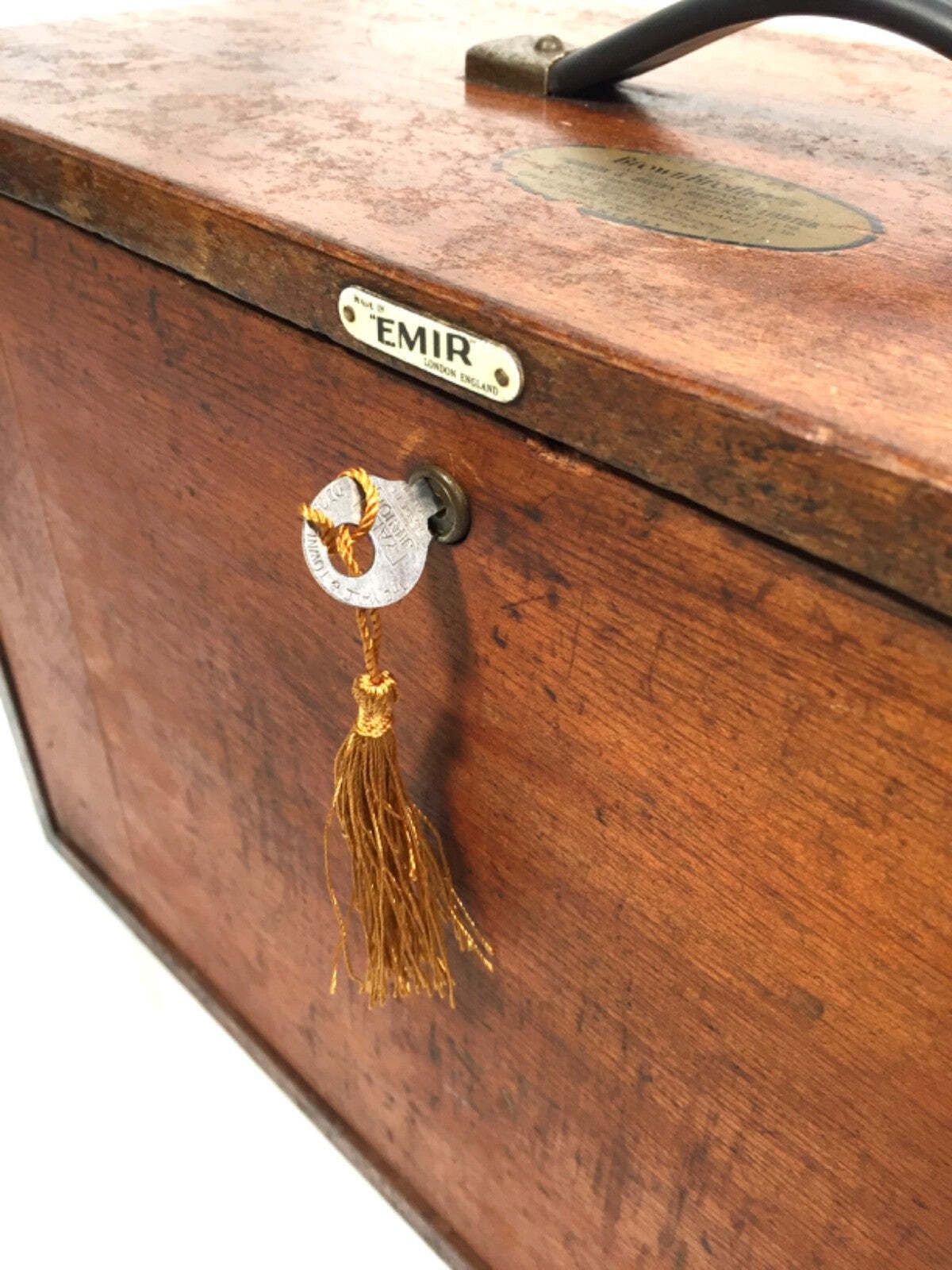 Antique Wooden Engineers Toolbox / Collectors Cabinet By Emir With Key C.1950 photo vintage