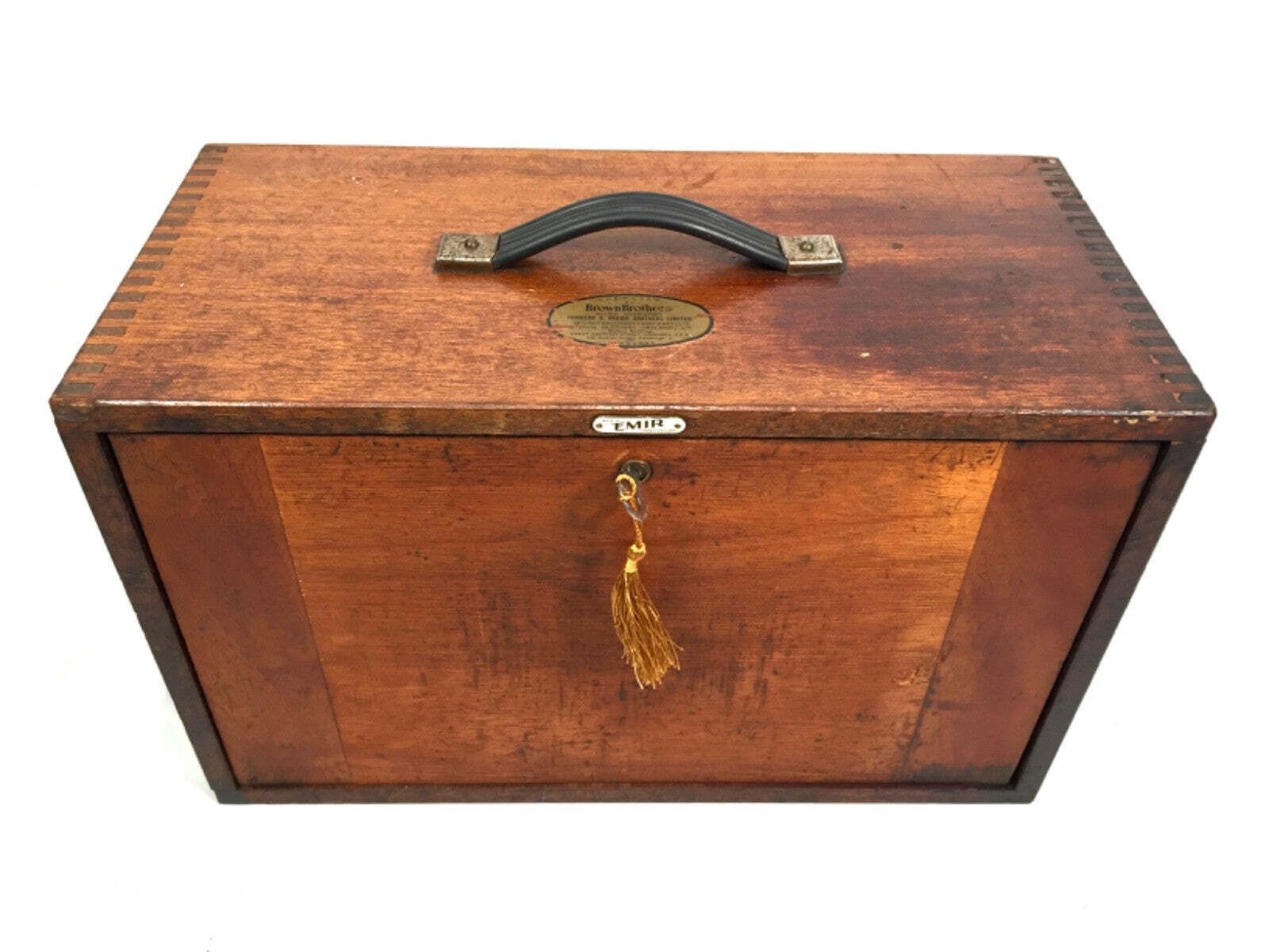 Furniture Antique Wooden Engineers Toolbox / Collectors Cabinet By Emir With Key C.1950 photo
