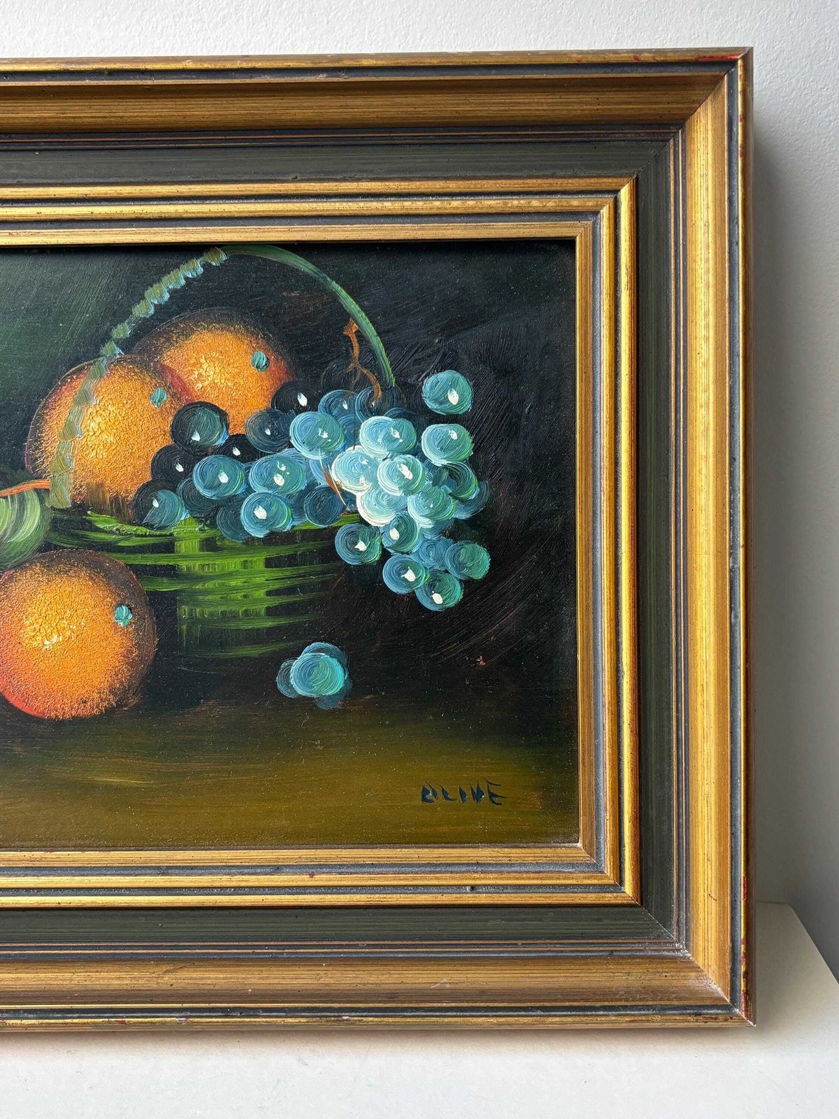 photo for sale Vintage Framed Still Life Painting, Fruit Basket Oil Painting, Dark Moody Wall Art, Gilt Frame, Traditional Home Decor