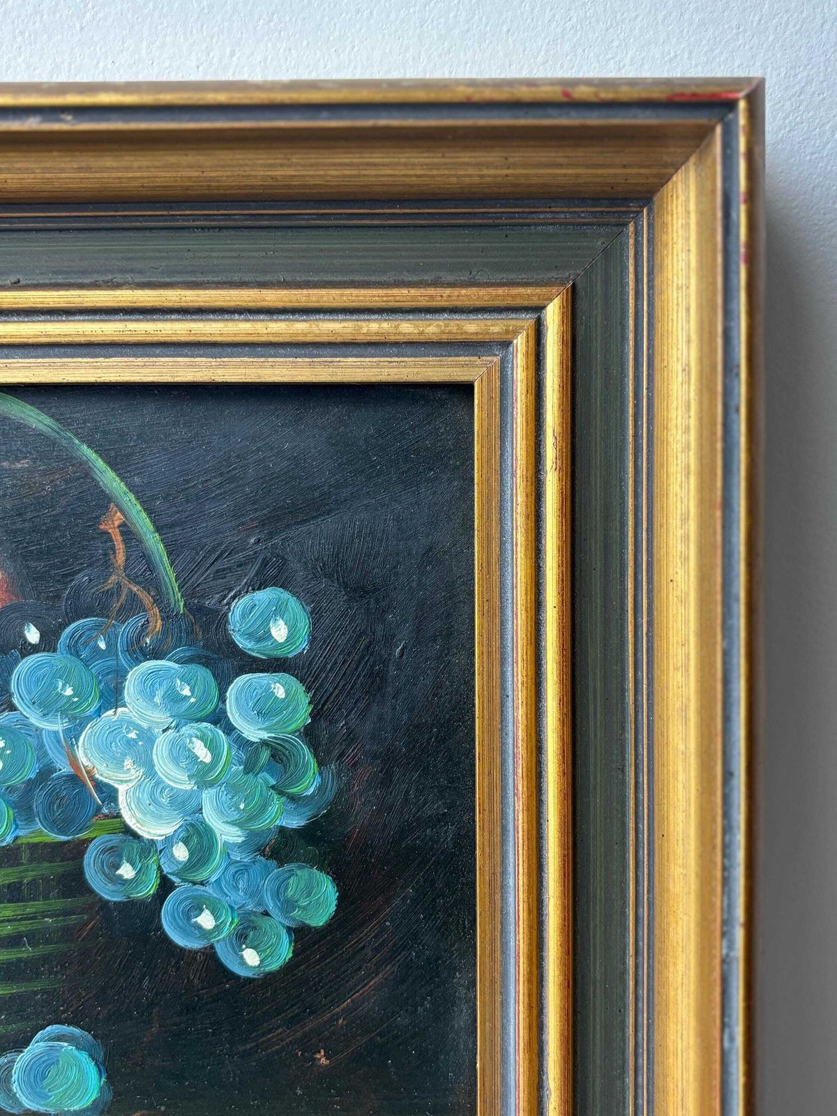 photo vinterior Vintage Framed Still Life Painting, Fruit Basket Oil Painting, Dark Moody Wall Art, Gilt Frame, Traditional Home Decor