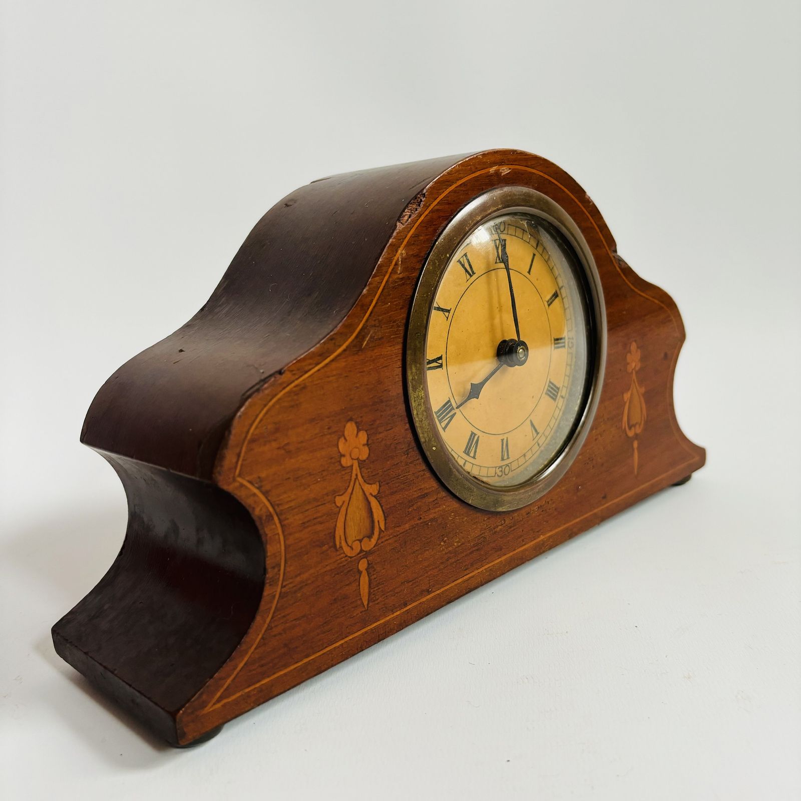 Antique Edwardian Mahogany Mantel Clock With Brass Marquetry (For Restoration)