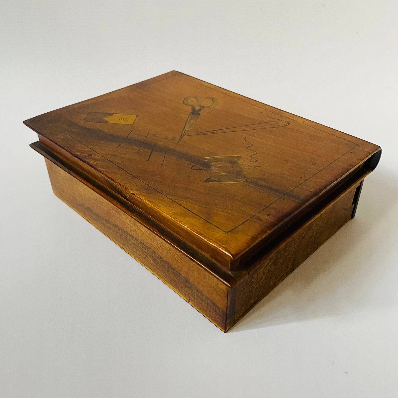 Antique Olive Wood Puzzle Box: Sorrento Sewing Motif Marquetry photo Home Decor