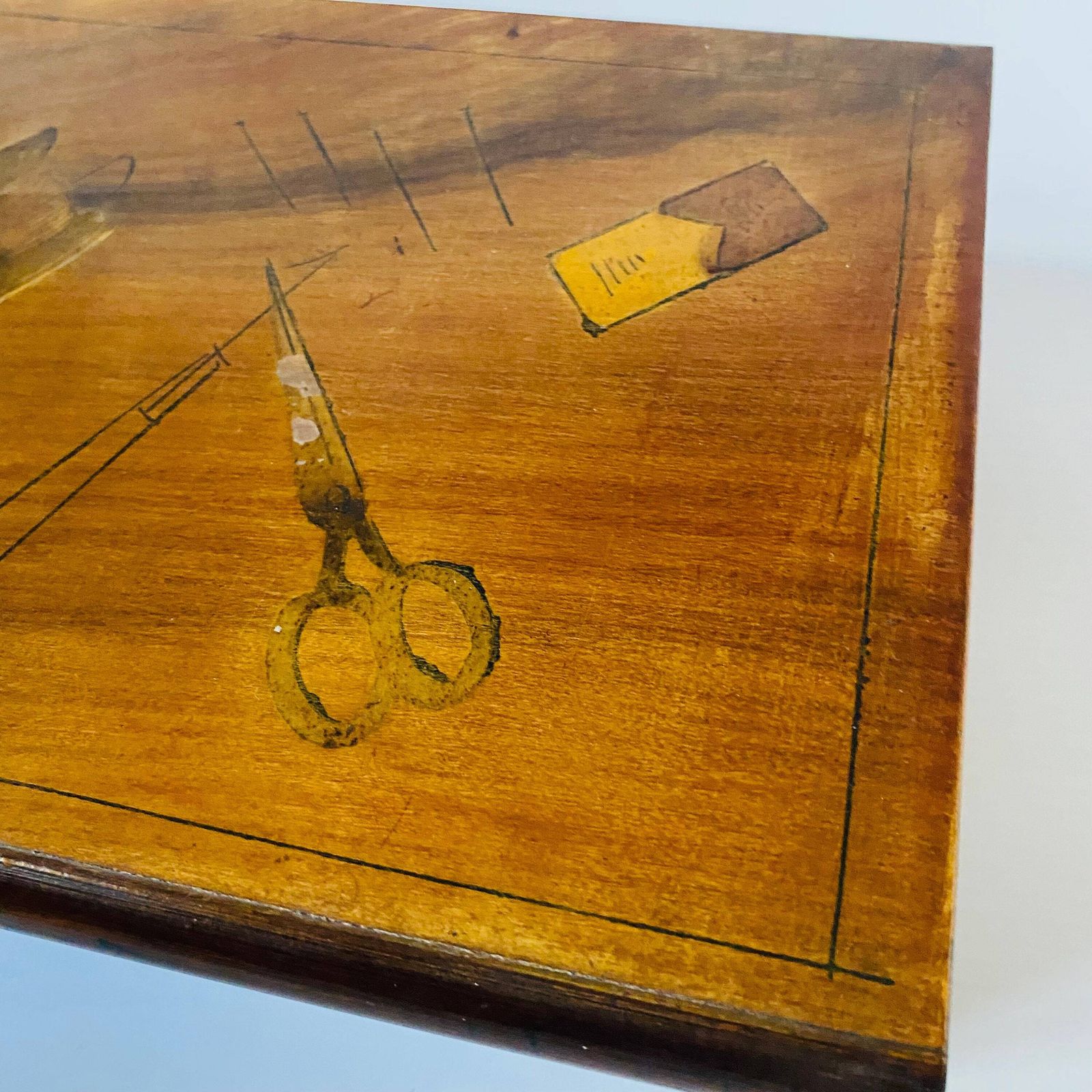 Antique Olive Wood Puzzle Box: Sorrento Sewing Motif Marquetry photo buy
