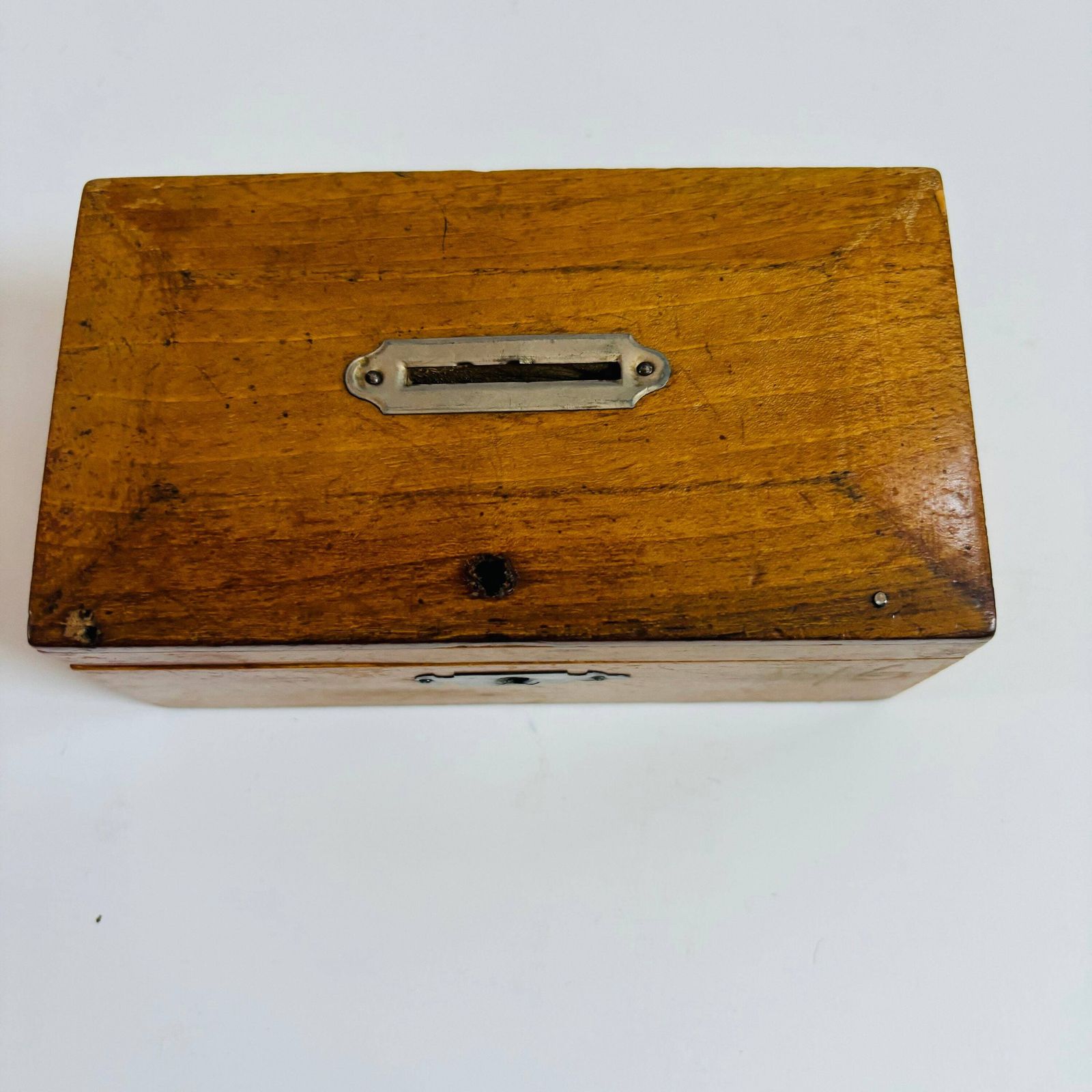 Antique 1920s Elm Wood Coin Box: British Display Keepsake