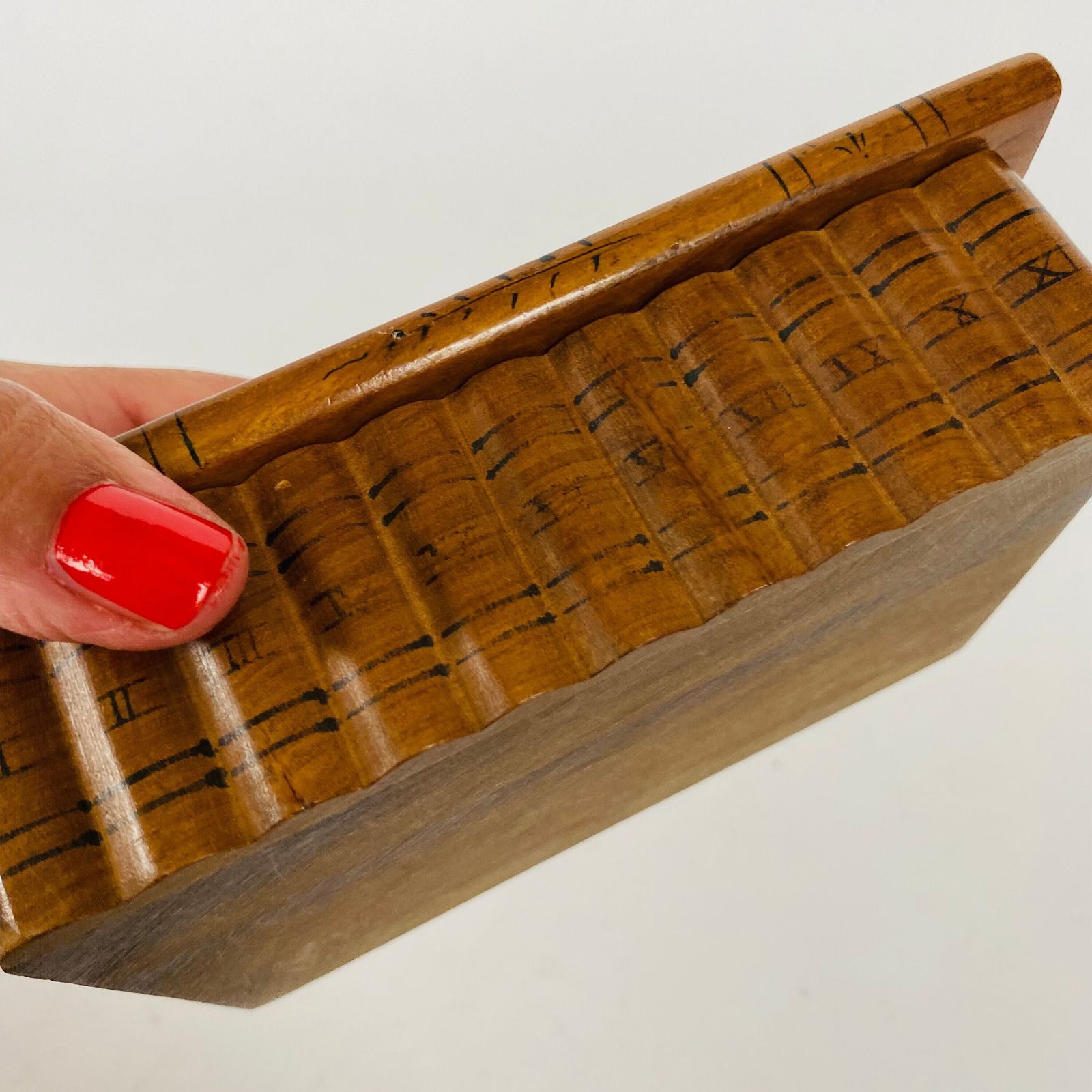 photo for sale Antique Olive Wood Puzzle Box: Gibraltar Souvenir With Painted Swallows