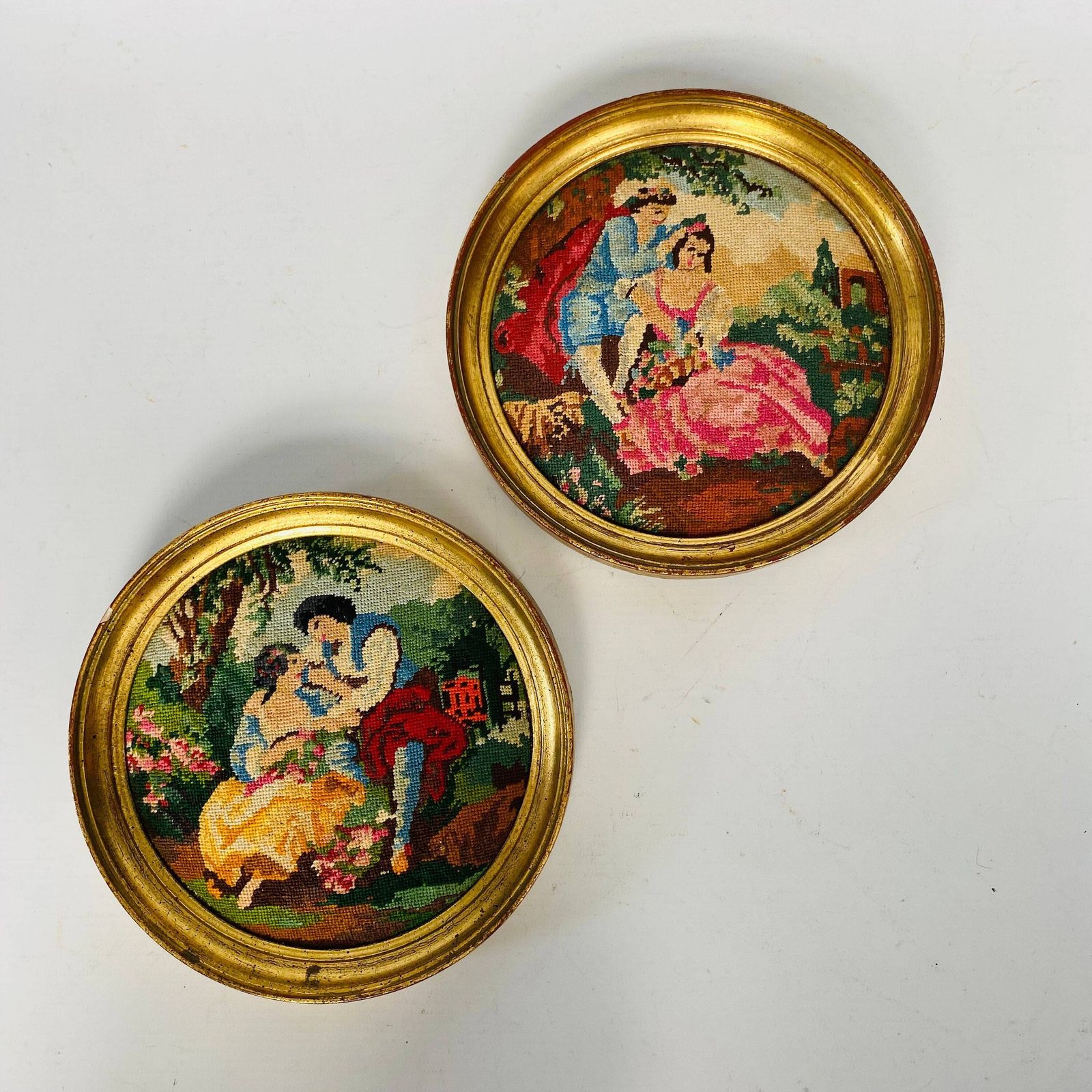 Vintage Victorian Needlepoint Pictures: Romantic Couple Tapestry Art photo furniture