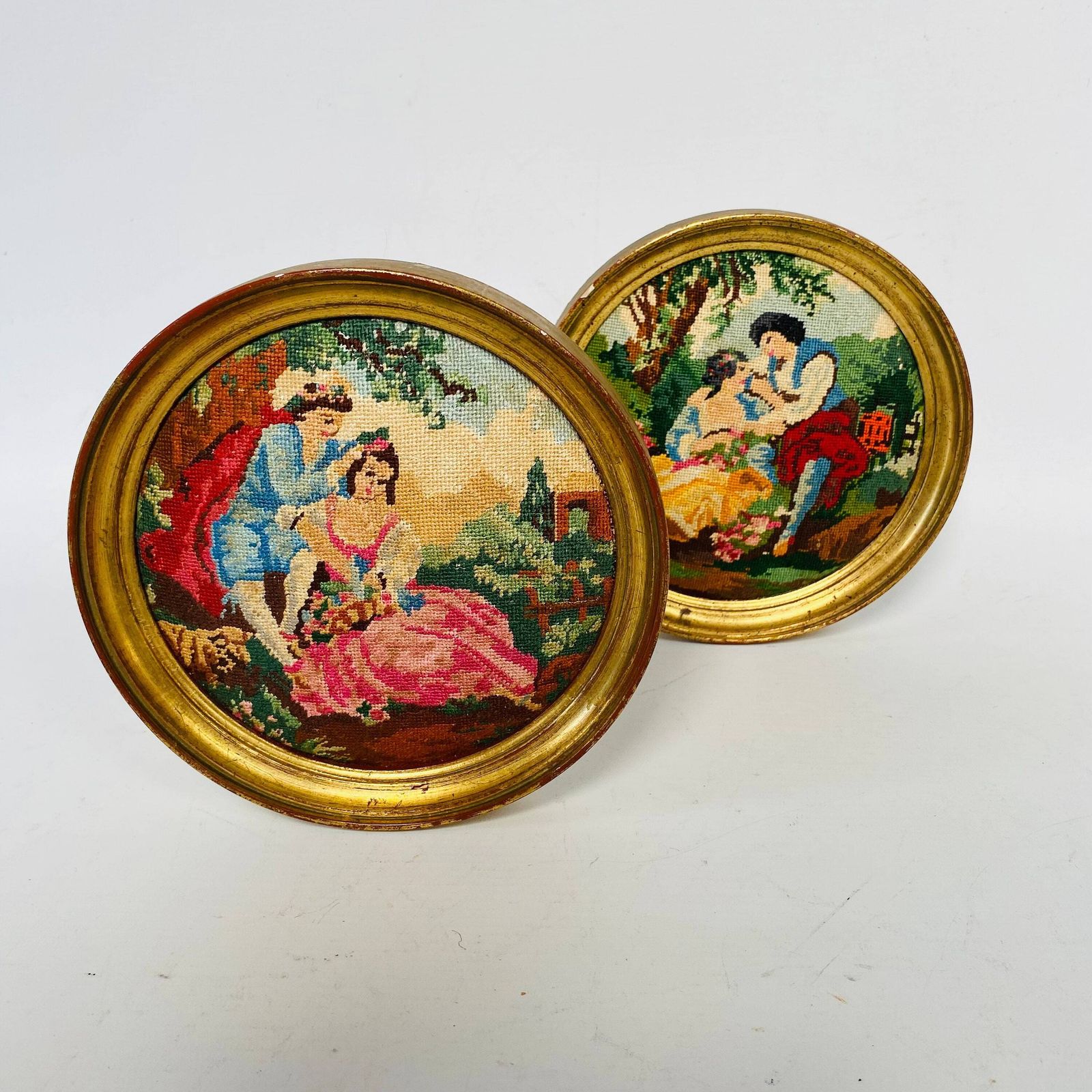 Vintage Victorian Needlepoint Pictures: Romantic Couple Tapestry Art photo for sale