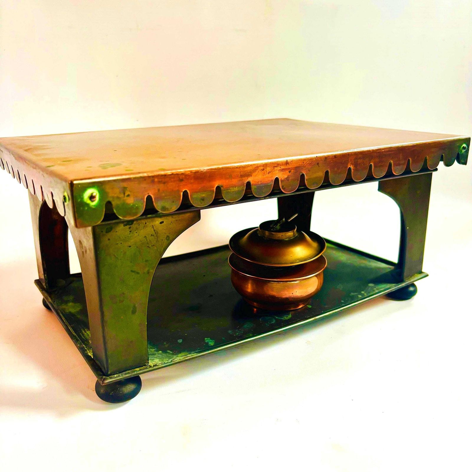 Antique Copper Chafing Dish Stand, Alexr. Boyd London, Arts & Crafts Era photo furniture