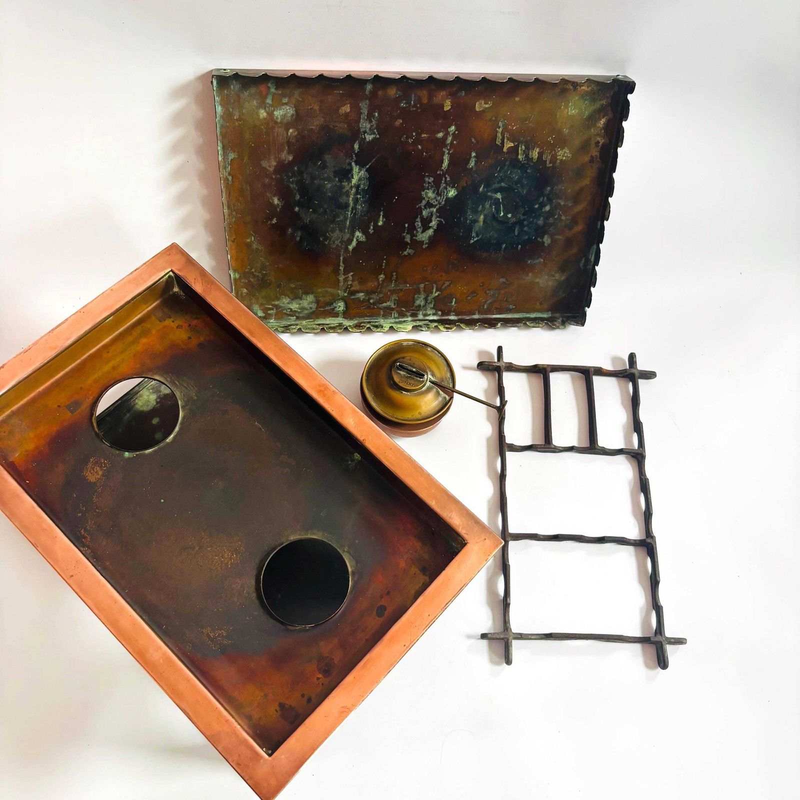 Antique Copper Chafing Dish Stand, Alexr. Boyd London, Arts & Crafts Era photo Home Decor
