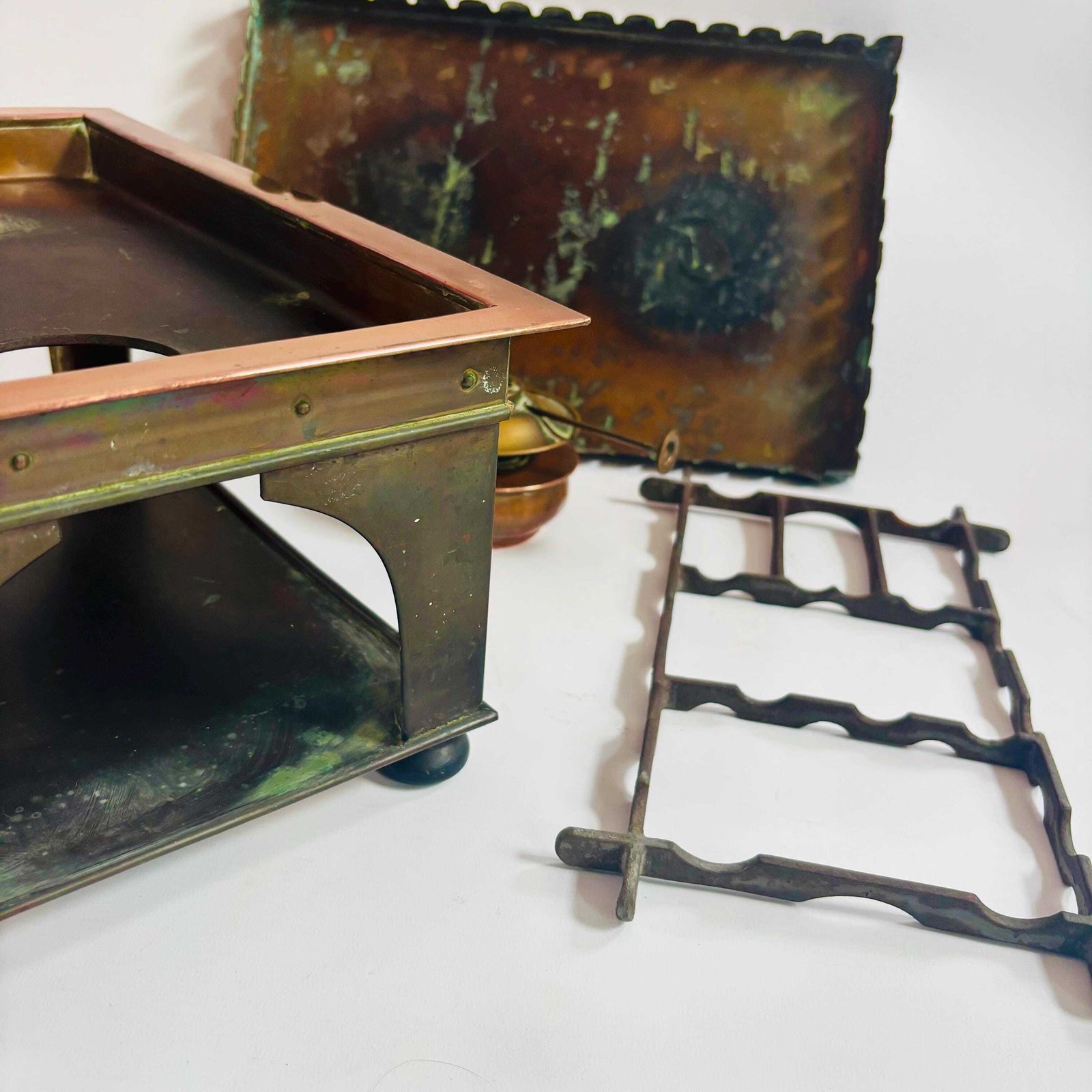 Antique Copper Chafing Dish Stand, Alexr. Boyd London, Arts & Crafts Era photo vintage