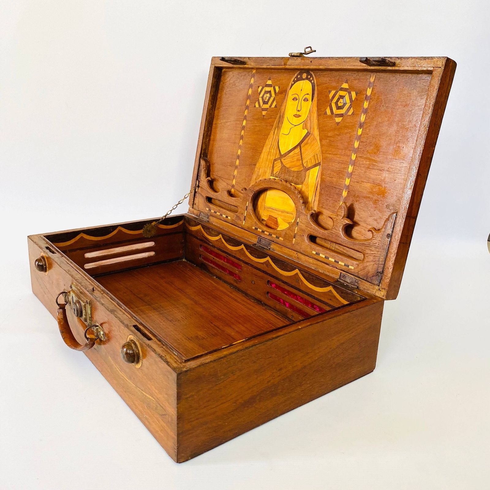 Sorrento Marquetry Suitcase: Antique Olive & Cherry Wood Folk Art photo furniture