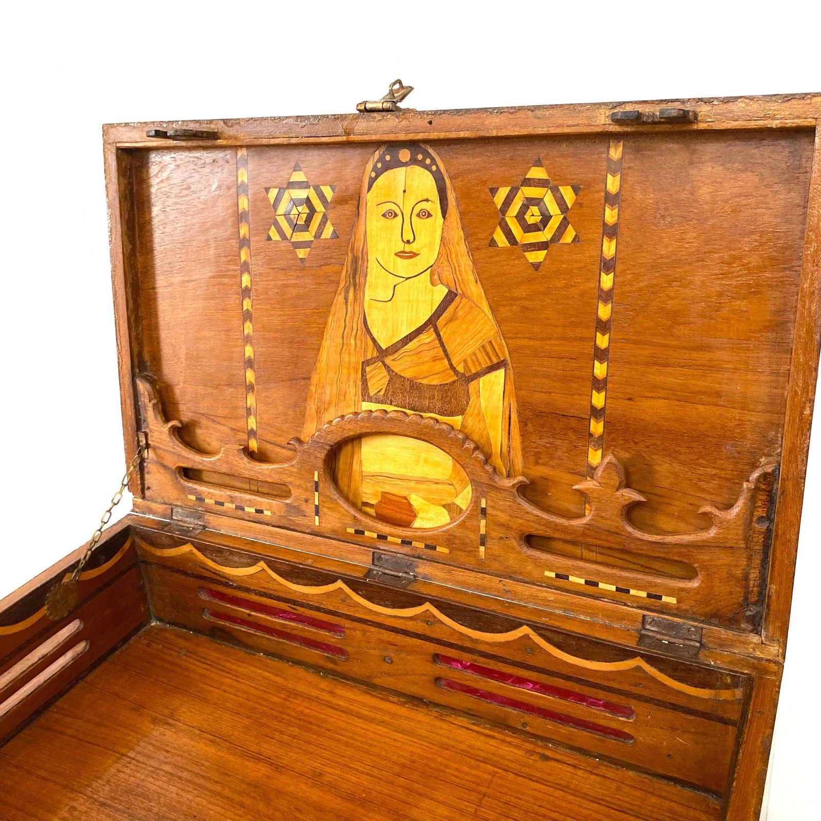 Sorrento Marquetry Suitcase: Antique Olive & Cherry Wood Folk Art photo Home Decor