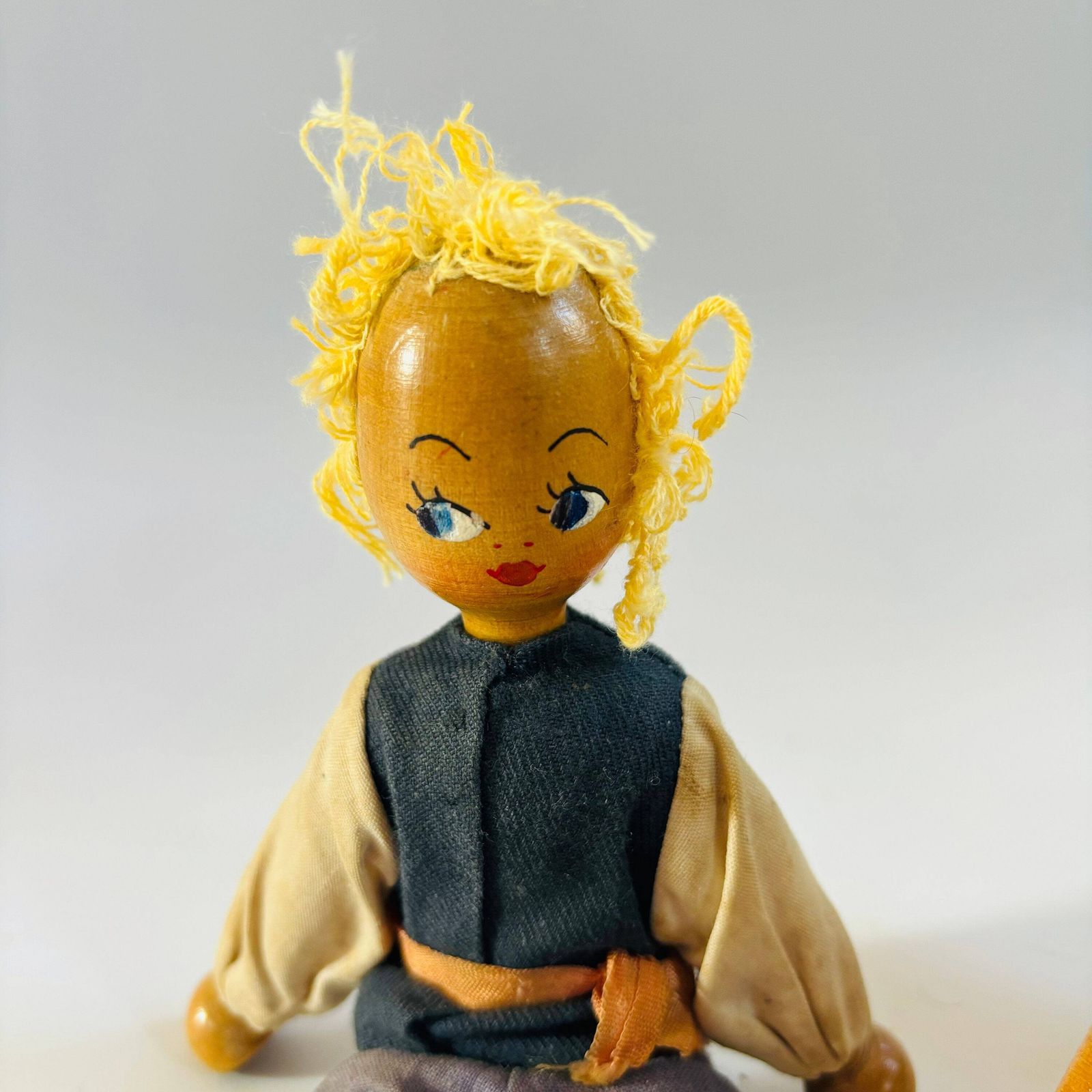 photo for sale Vintage German Peg Dolls: Mid Century Wooden Folk Art Trio