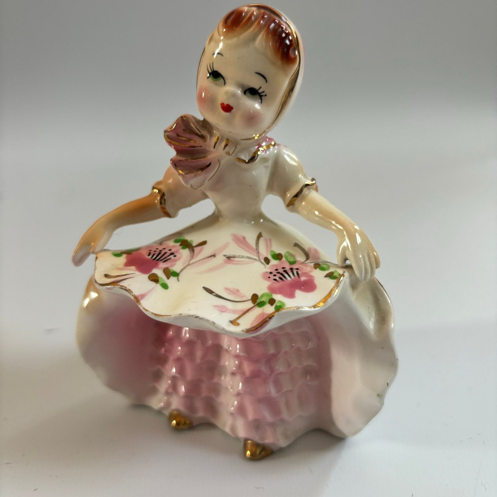 photo furniture Vintage Lefton Ceramic Flower Girl Figurine: 1950s Japanese Ornament