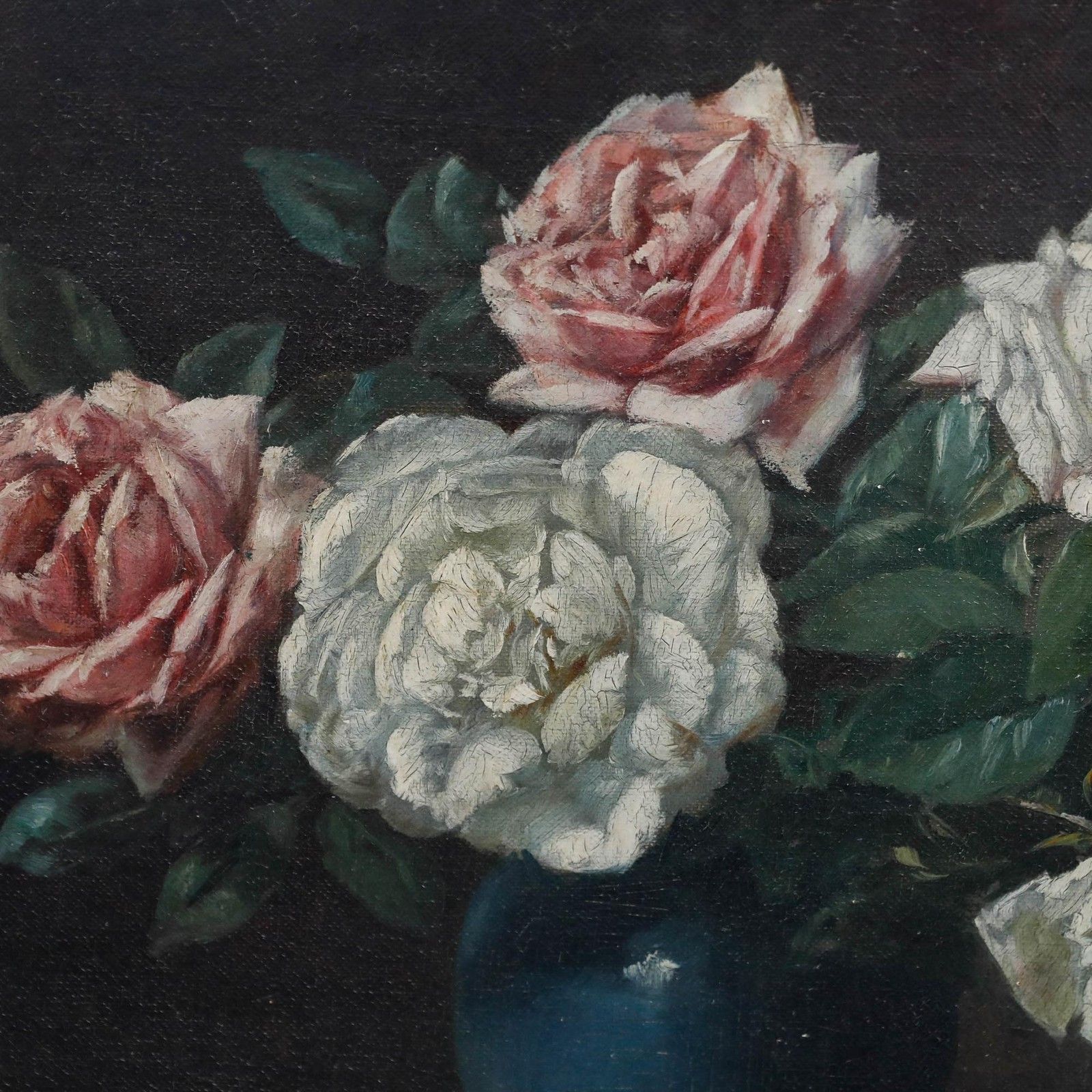 Frans Kops (1873 1951) Early 20th Century Oil, Pink & White Roses photo Art